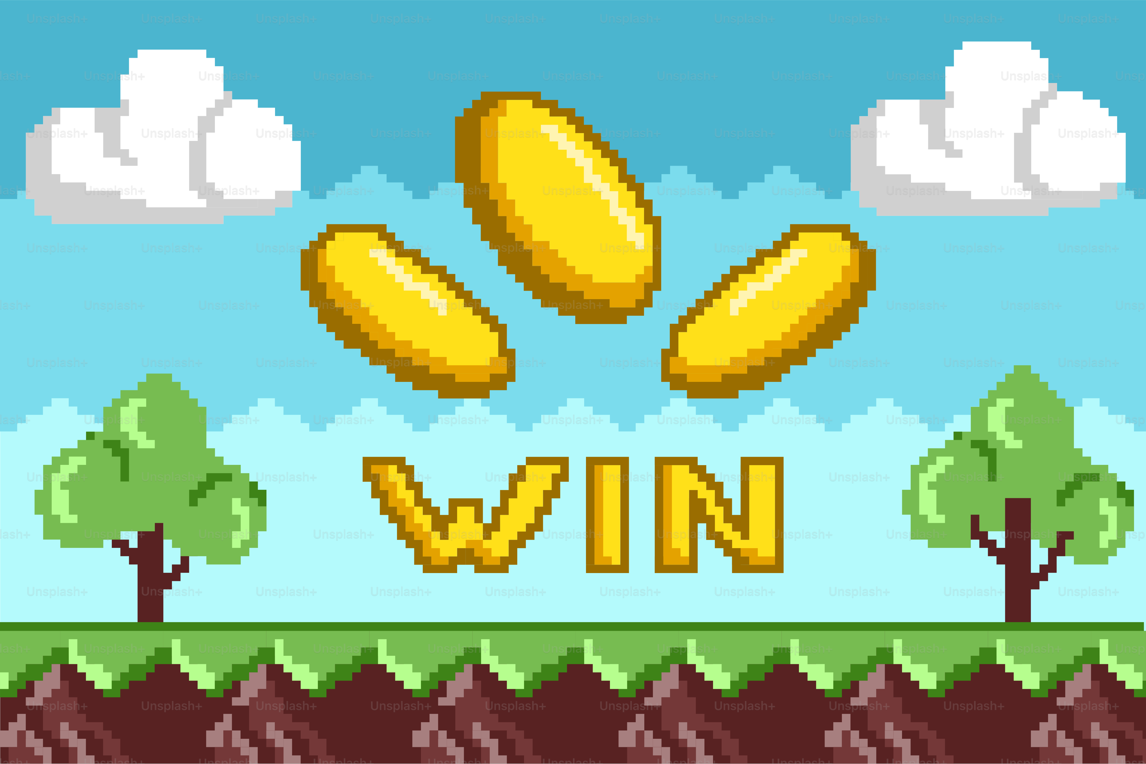 Das pixelige Spiel zeigt einen Gewinnbildschirm an.