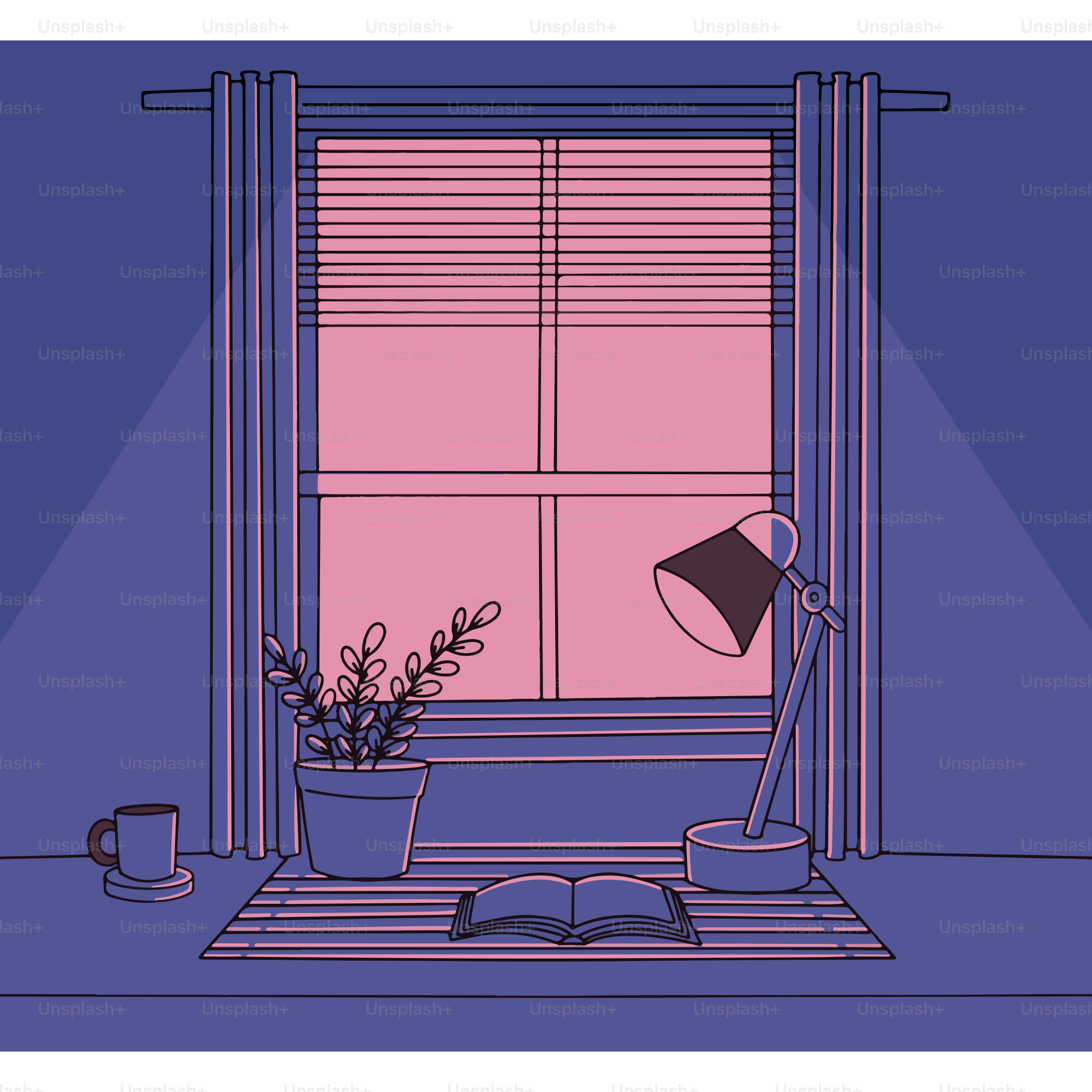 Cozy room with a window and a dim lamp.