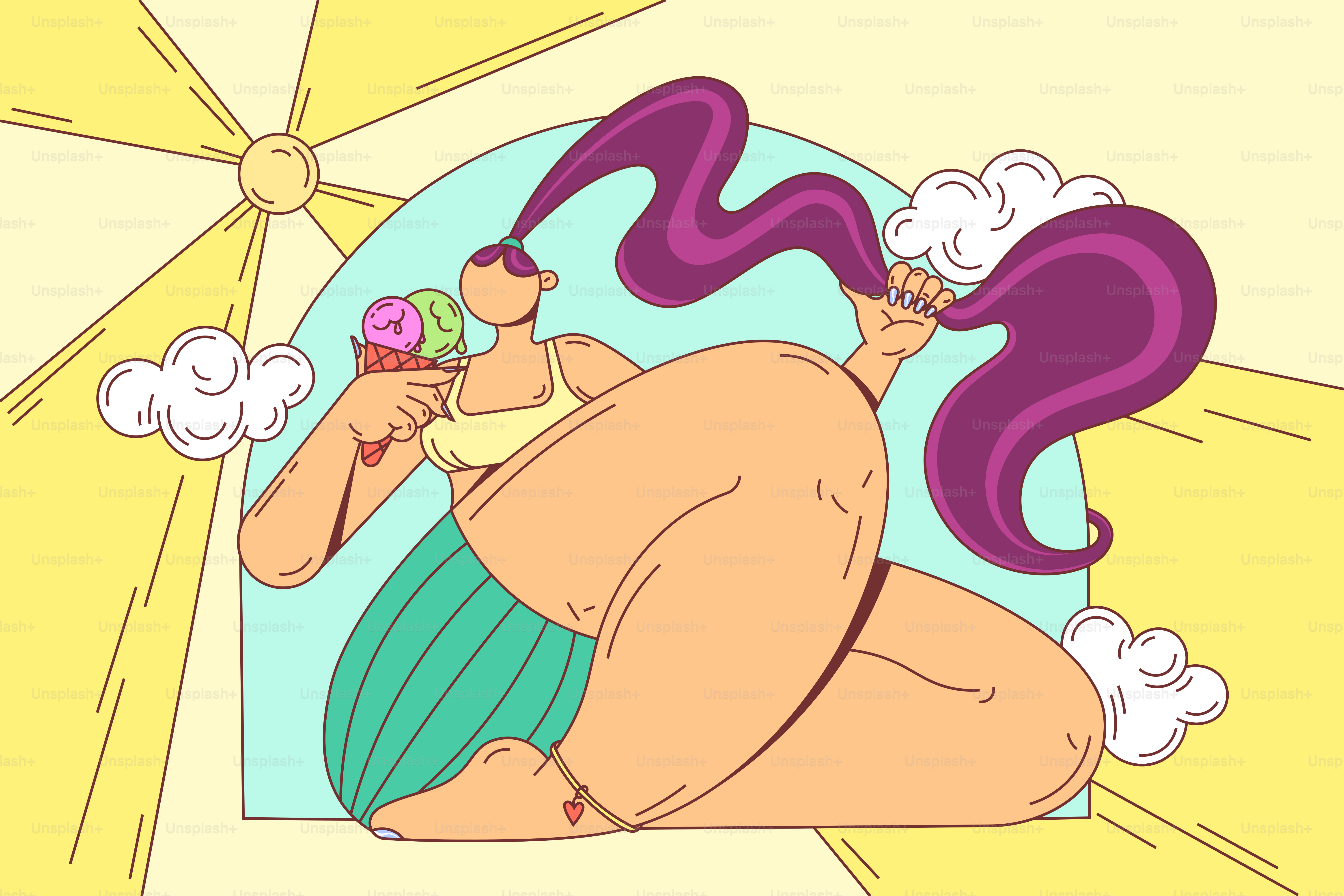 Una donna si gode un cono gelato sotto il sole.