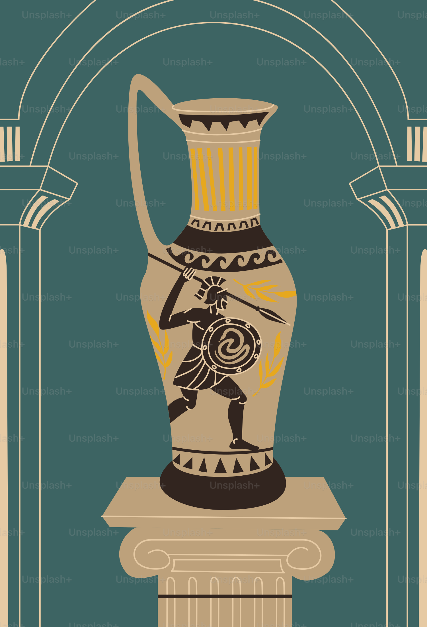An ancient greek vase displays a warrior.