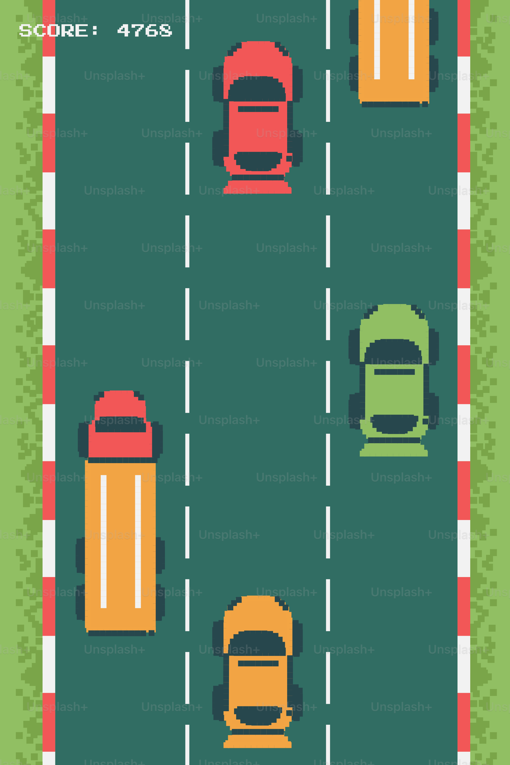 A retro car game in pixelated view.