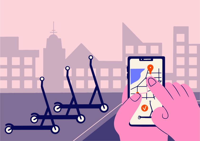 Einen Elektroroller mit einer mobilen App finden.