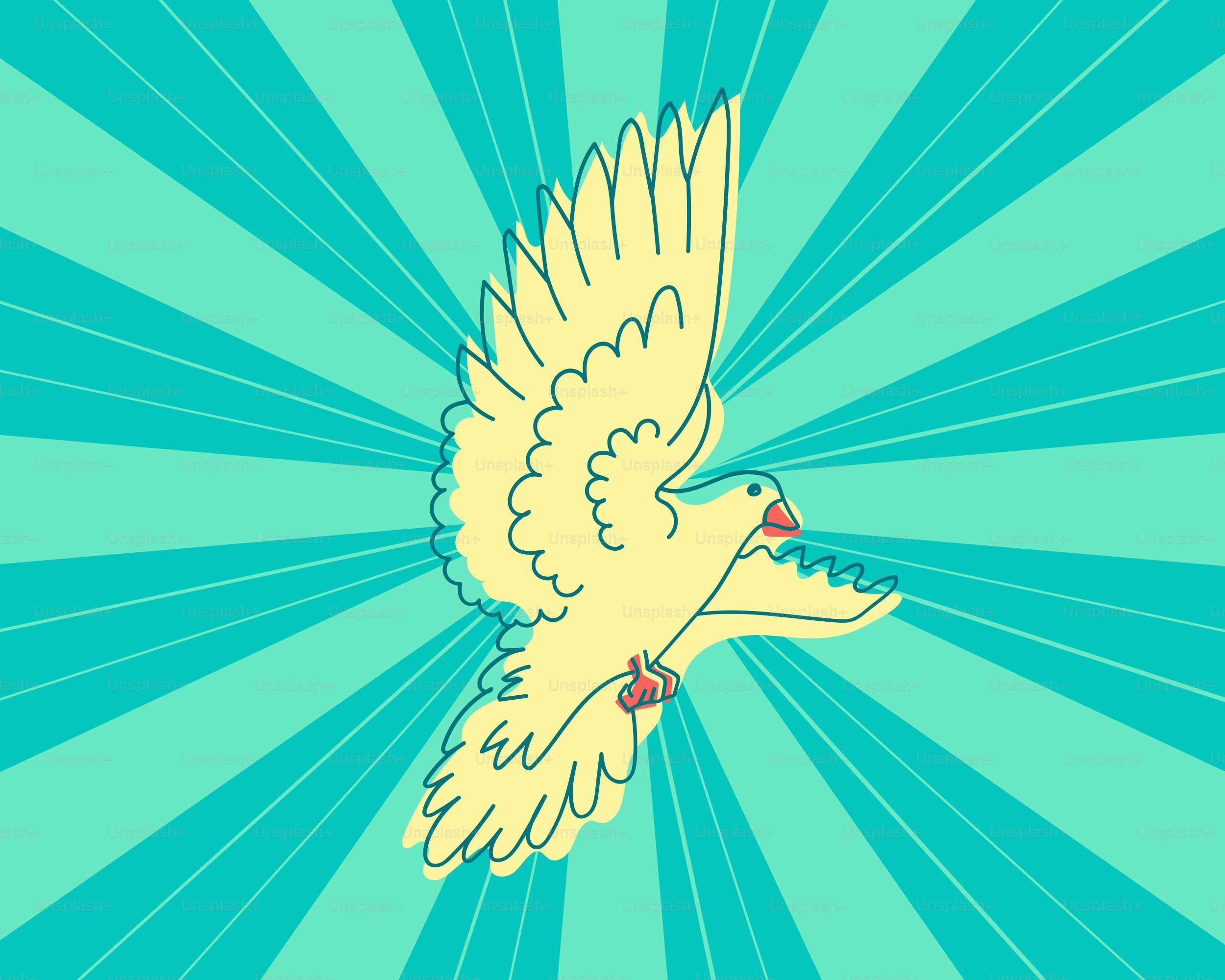 A dove soars against a radiant turquoise backdrop.