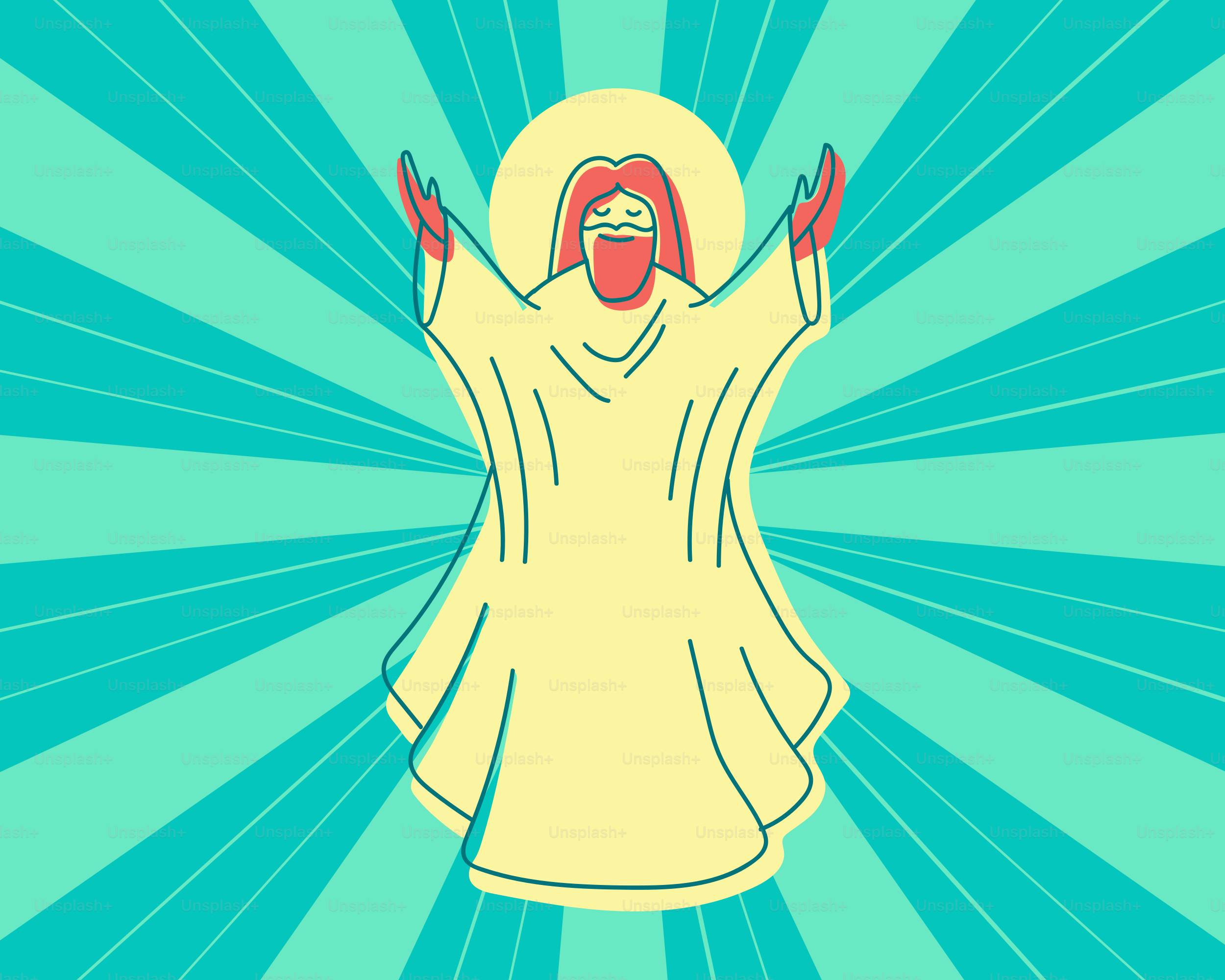 Jesus Cristo com os braços erguidos em uma luz radiante.