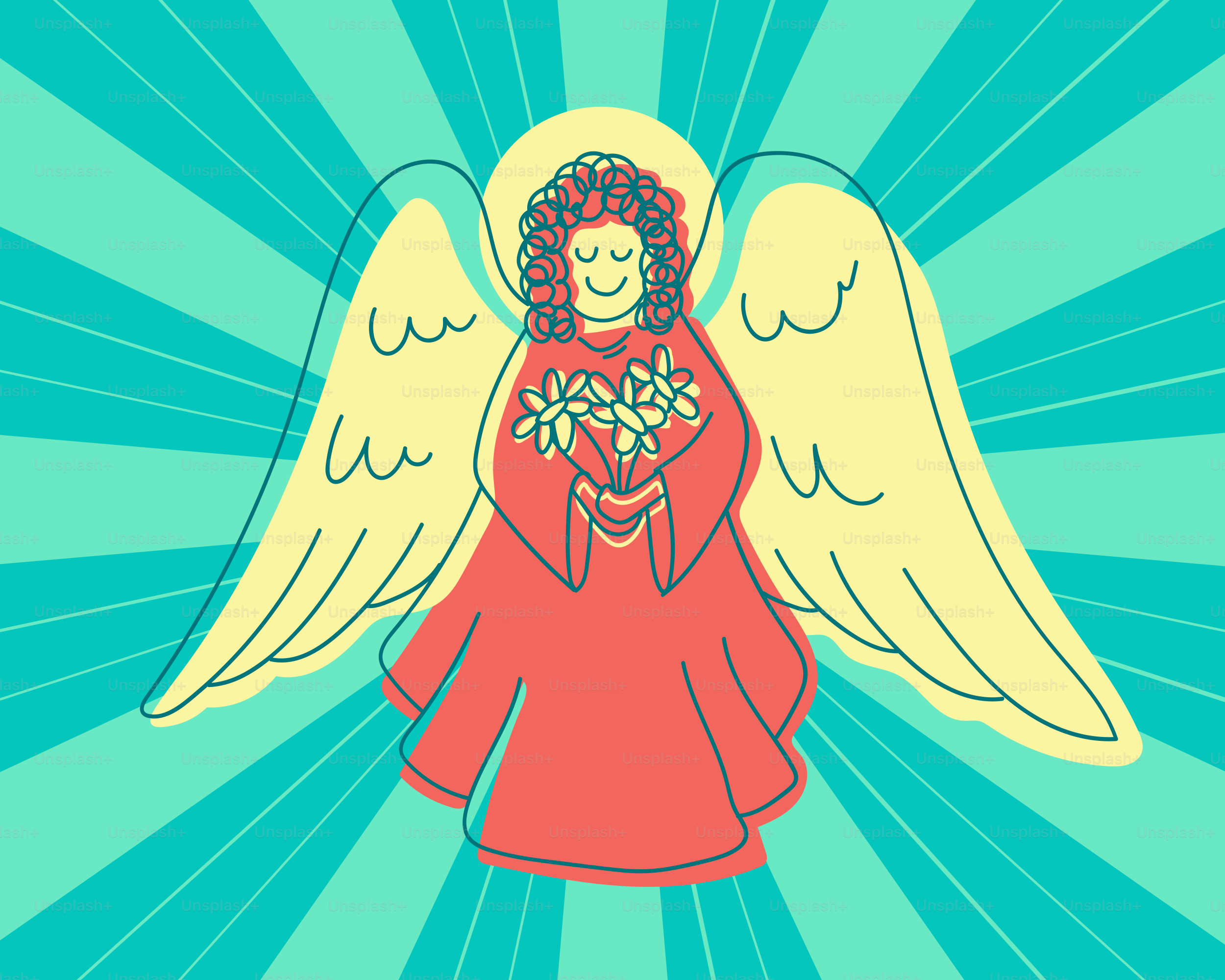 Un ángel sostiene flores, irradiando luz.