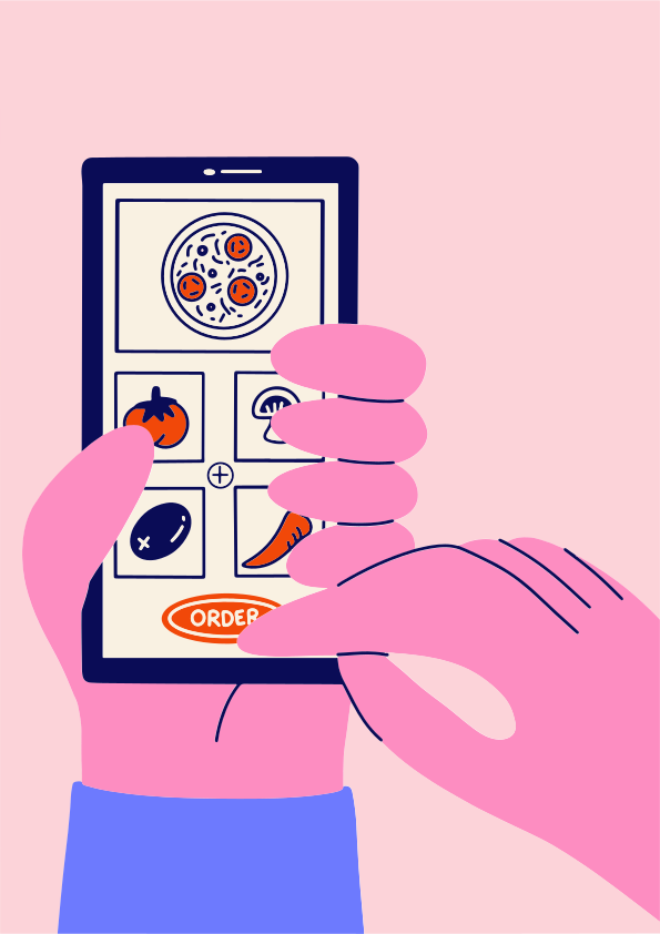 Pedir uma pizza em um aplicativo móvel.