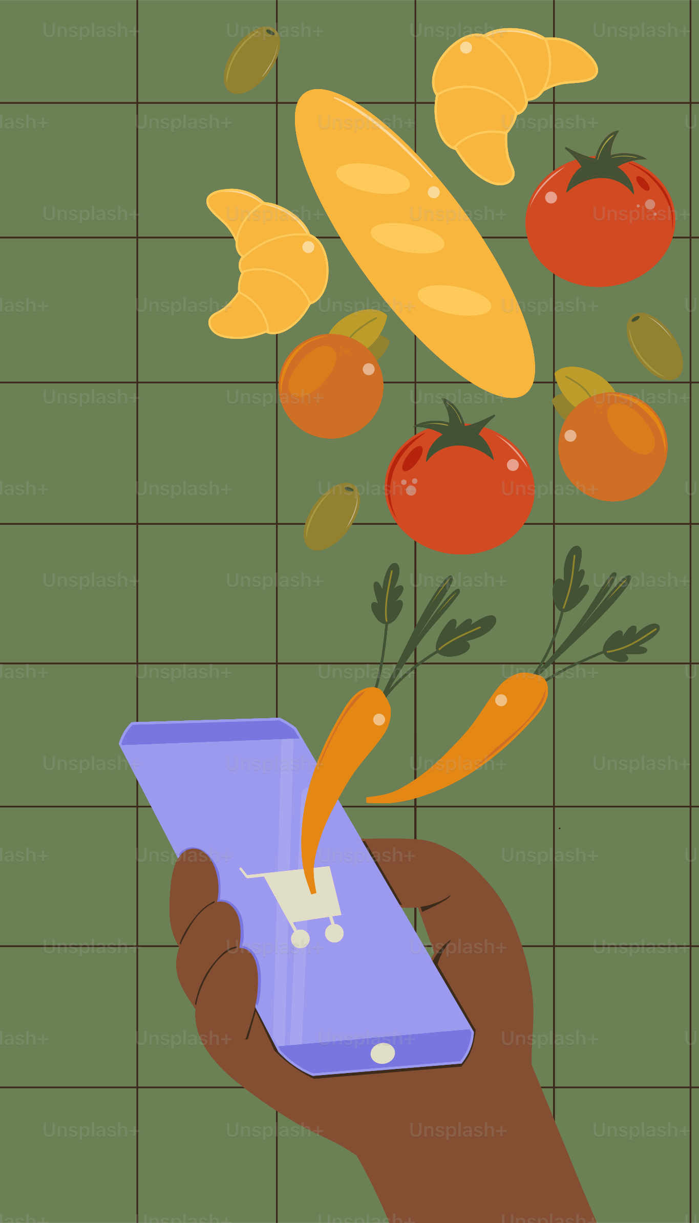Online grocery shopping with a smartphone.