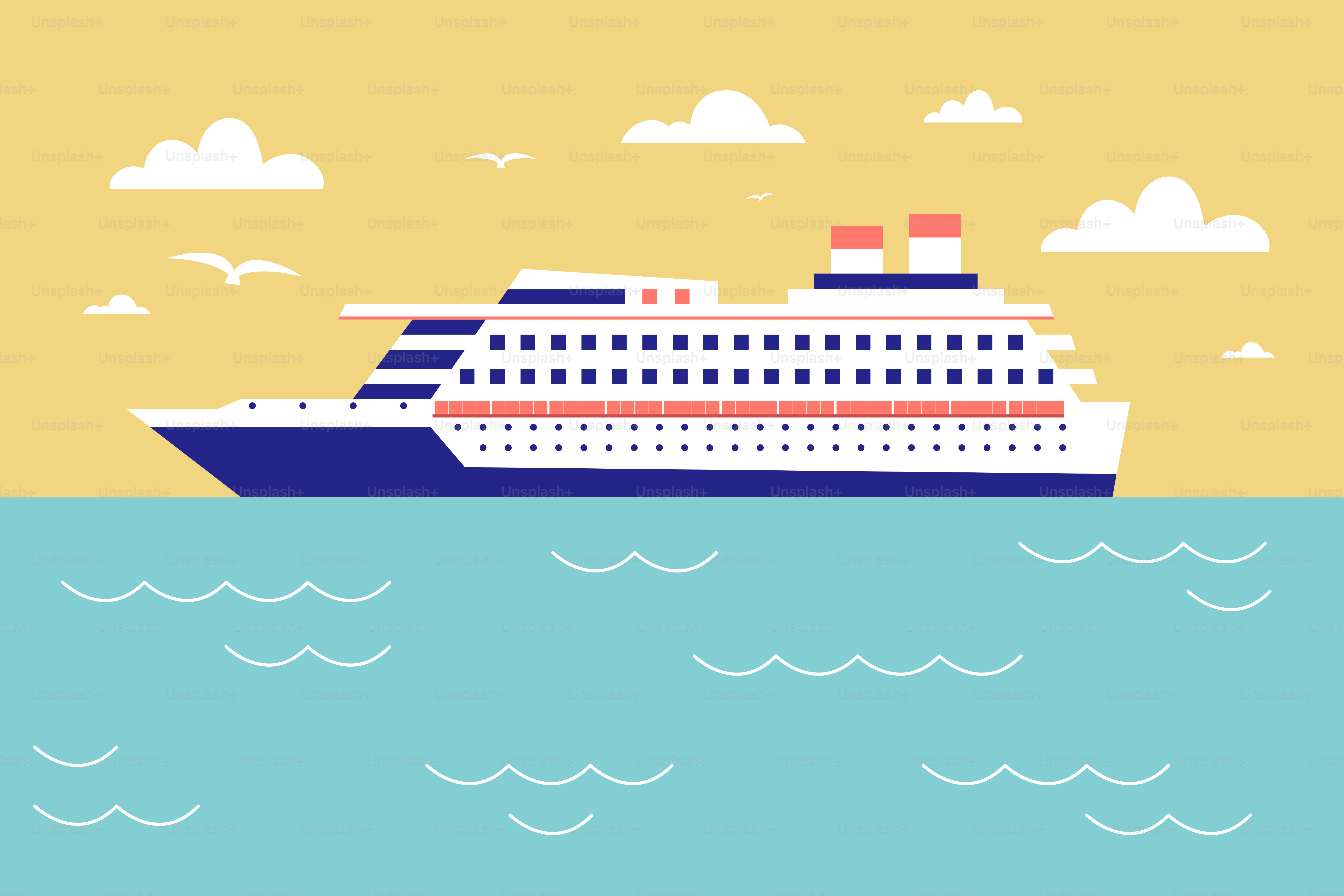 A cruise ship sails on the ocean.