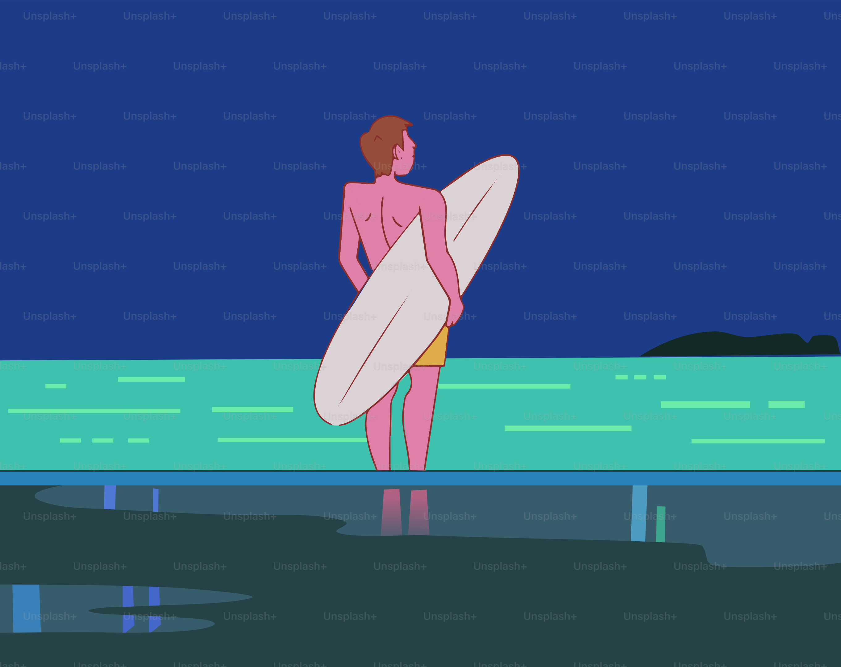 A surfer stands by the water with his board.