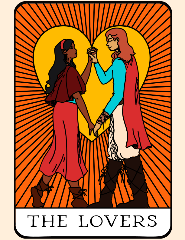 La carta del tarot de los enamorados representa a una pareja unida.