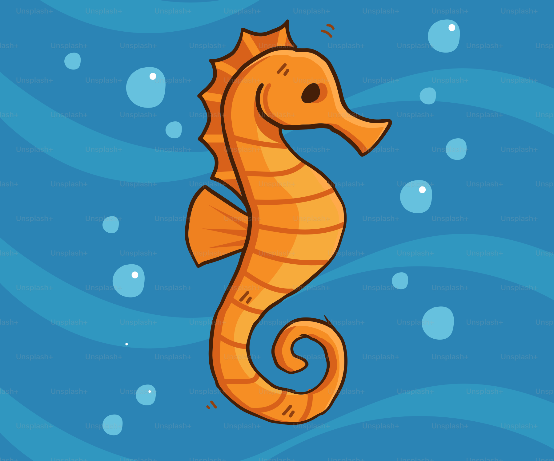 Ein orangefarbenes Seepferdchen schwimmt im Ozean.