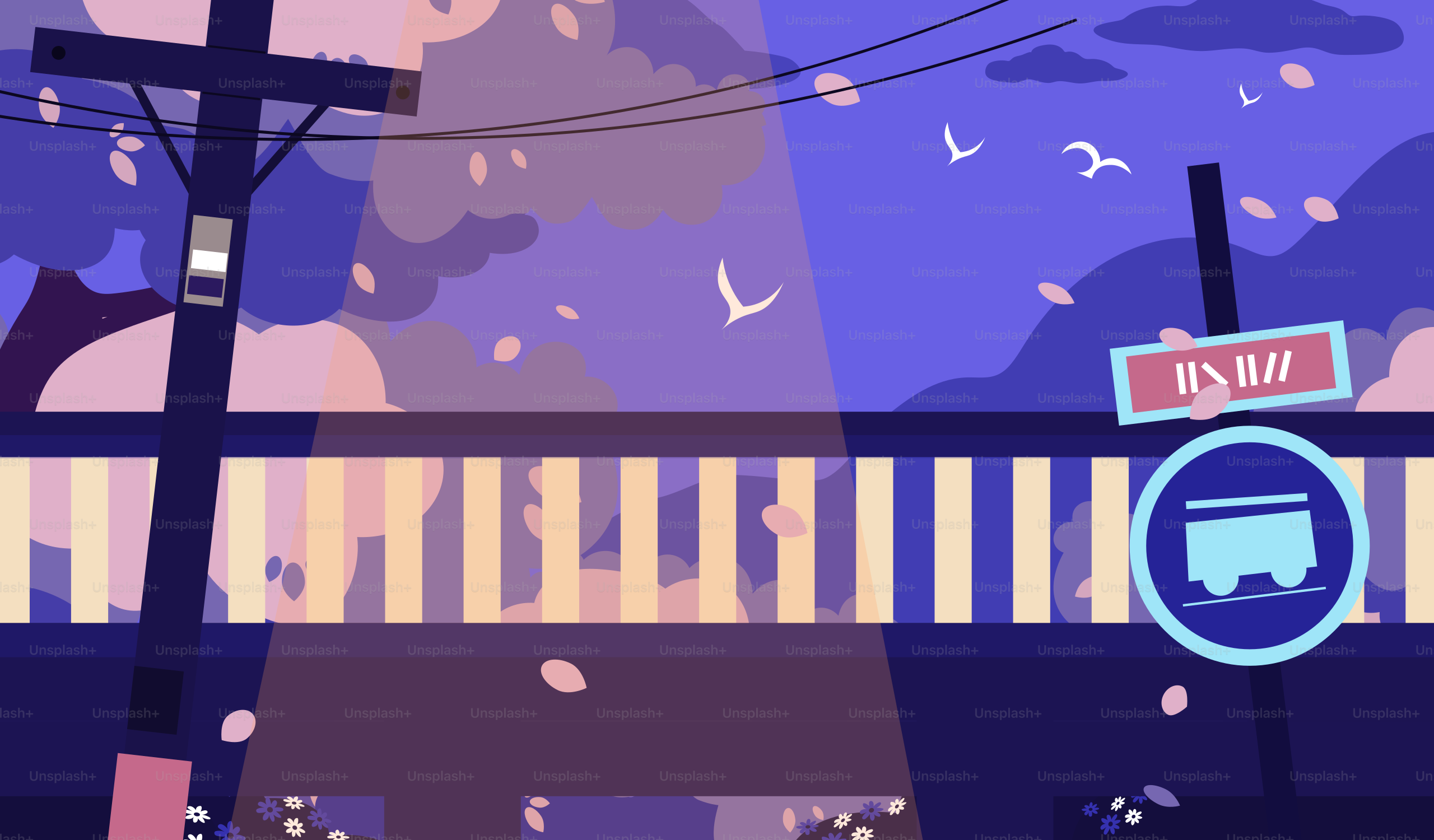 A beautiful, stylized depiction of a train station.