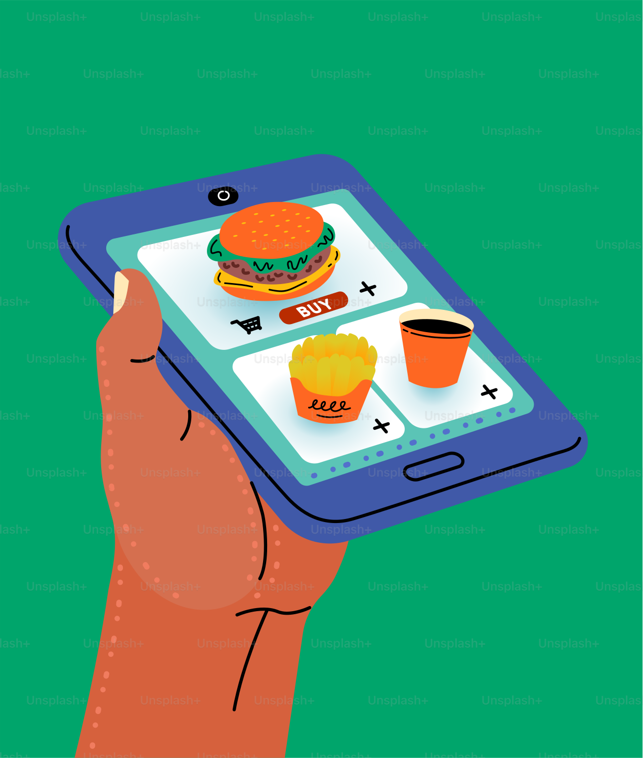 Ordering food online with a smartphone.