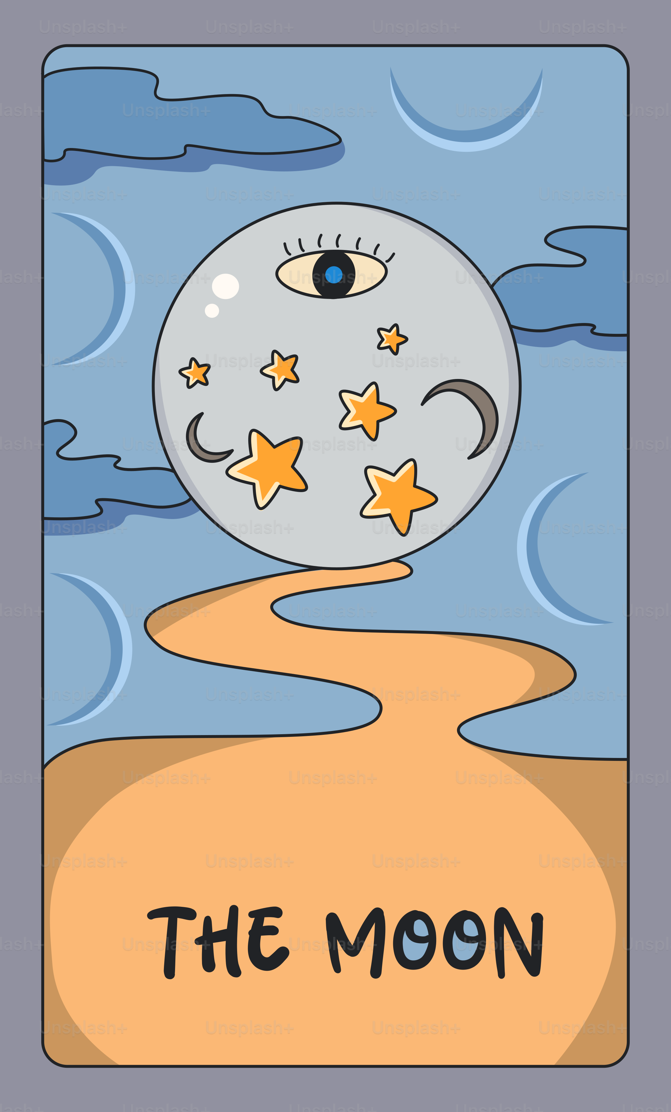 The moon tarot card, featuring a path.