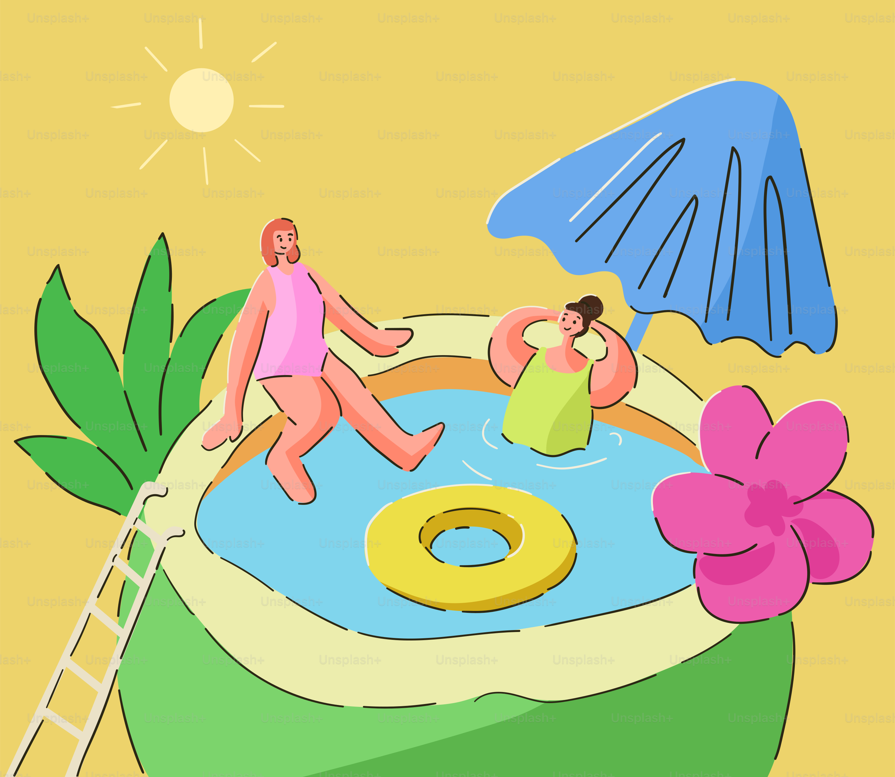 Les gens profitent d’une piscine par temps ensoleillé.