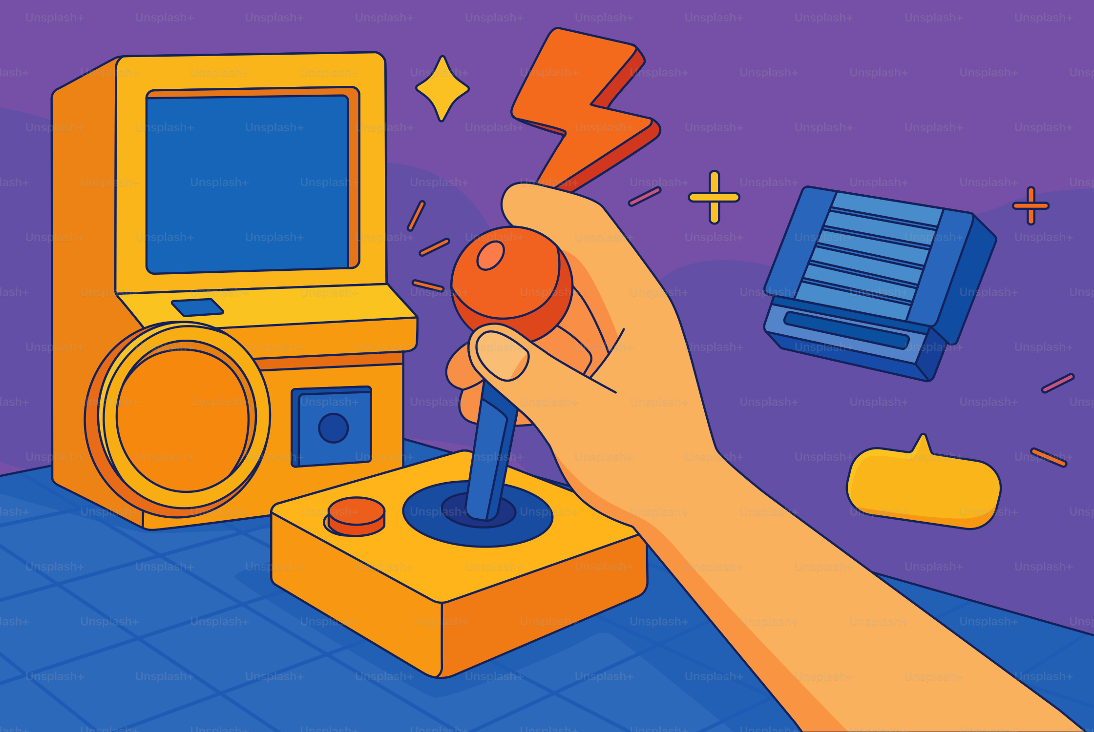 Gaming nostalgia with an arcade cabinet and joystick.