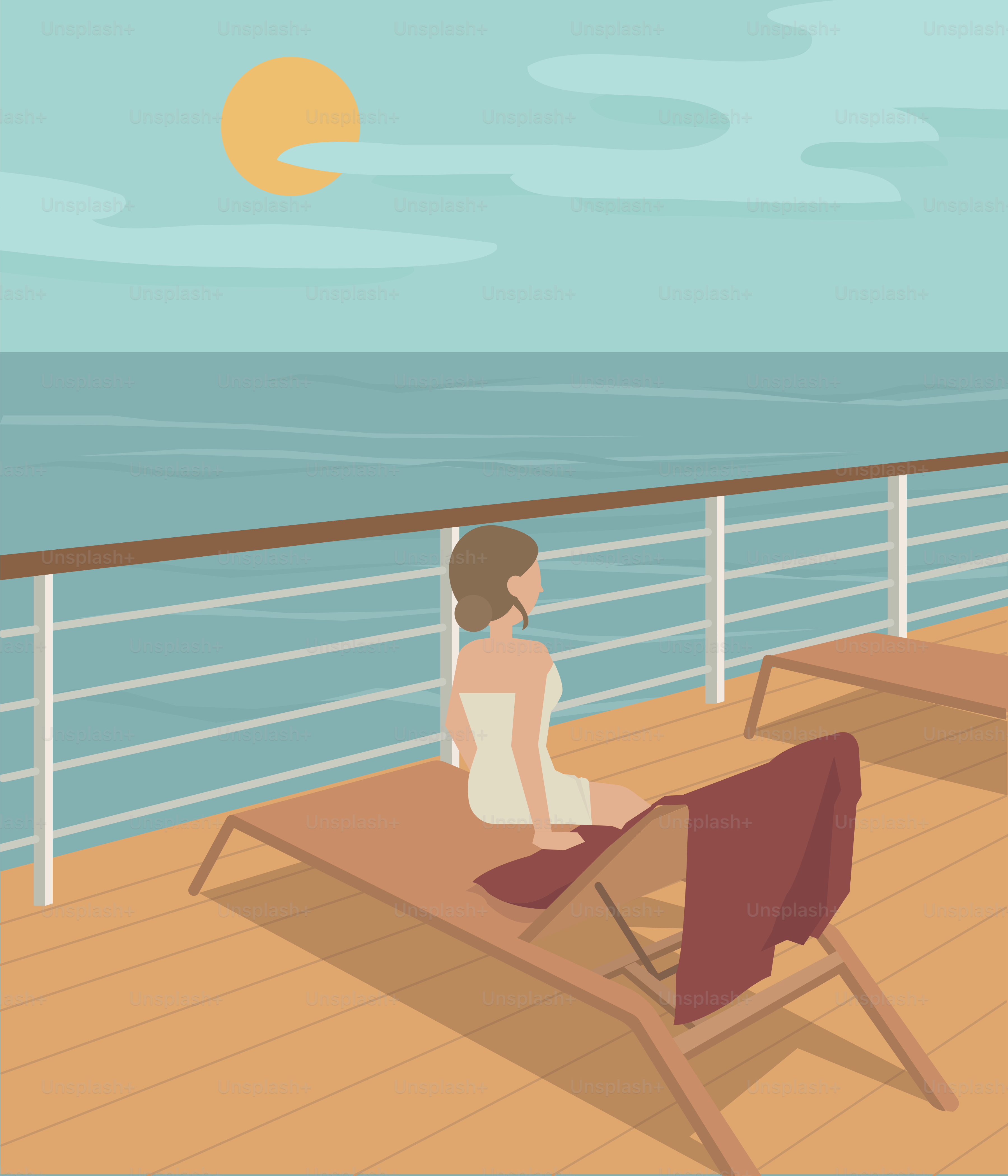 La donna si rilassa su un terrazzo, godendosi la vista sul mare.