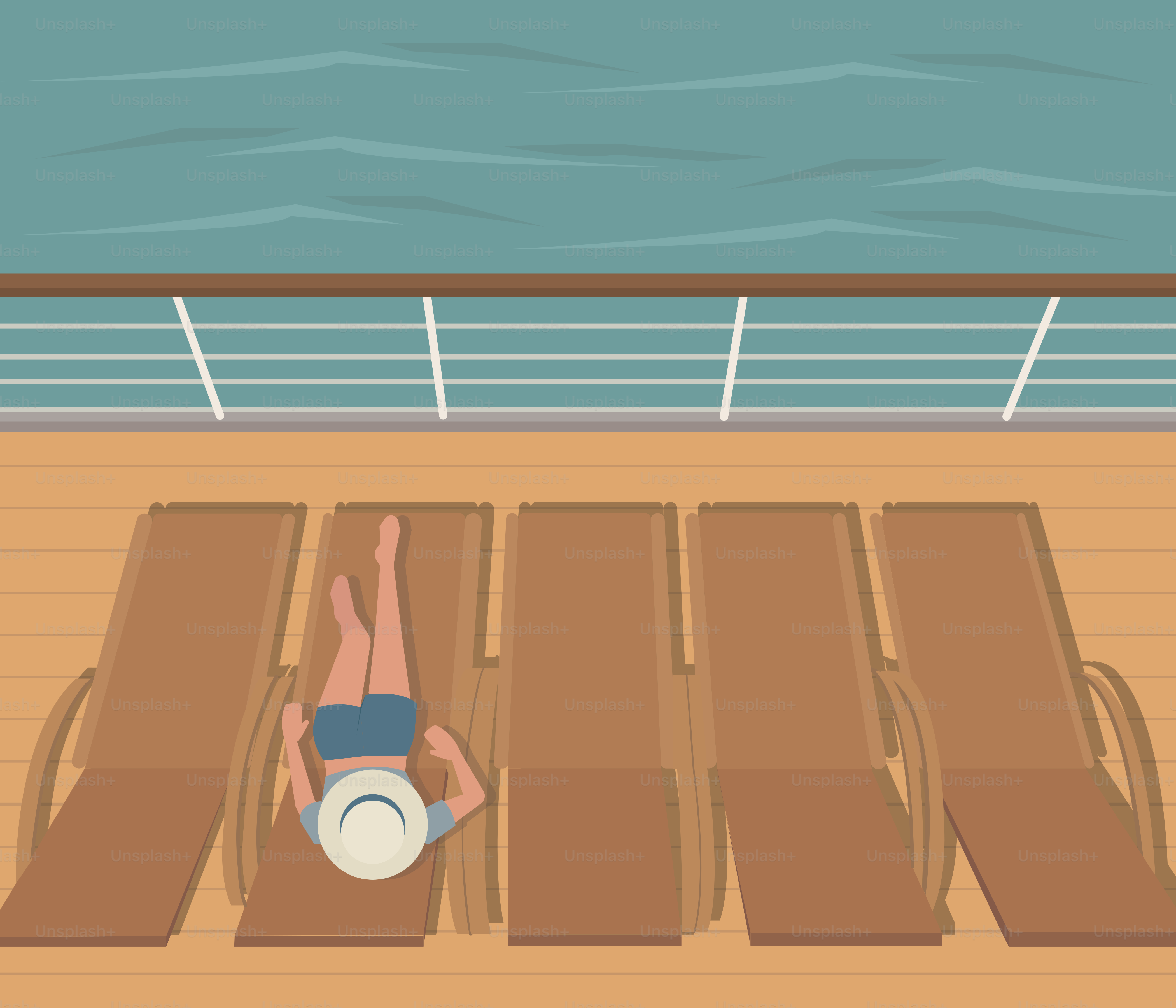 A person sunbathing on a cruise ship deck.