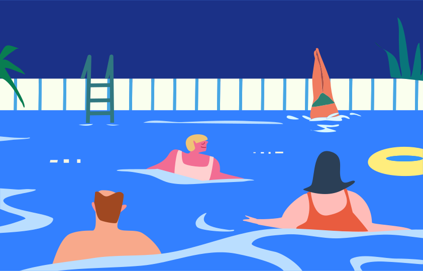 Die Leute vergnügen sich in einem Schwimmbad.