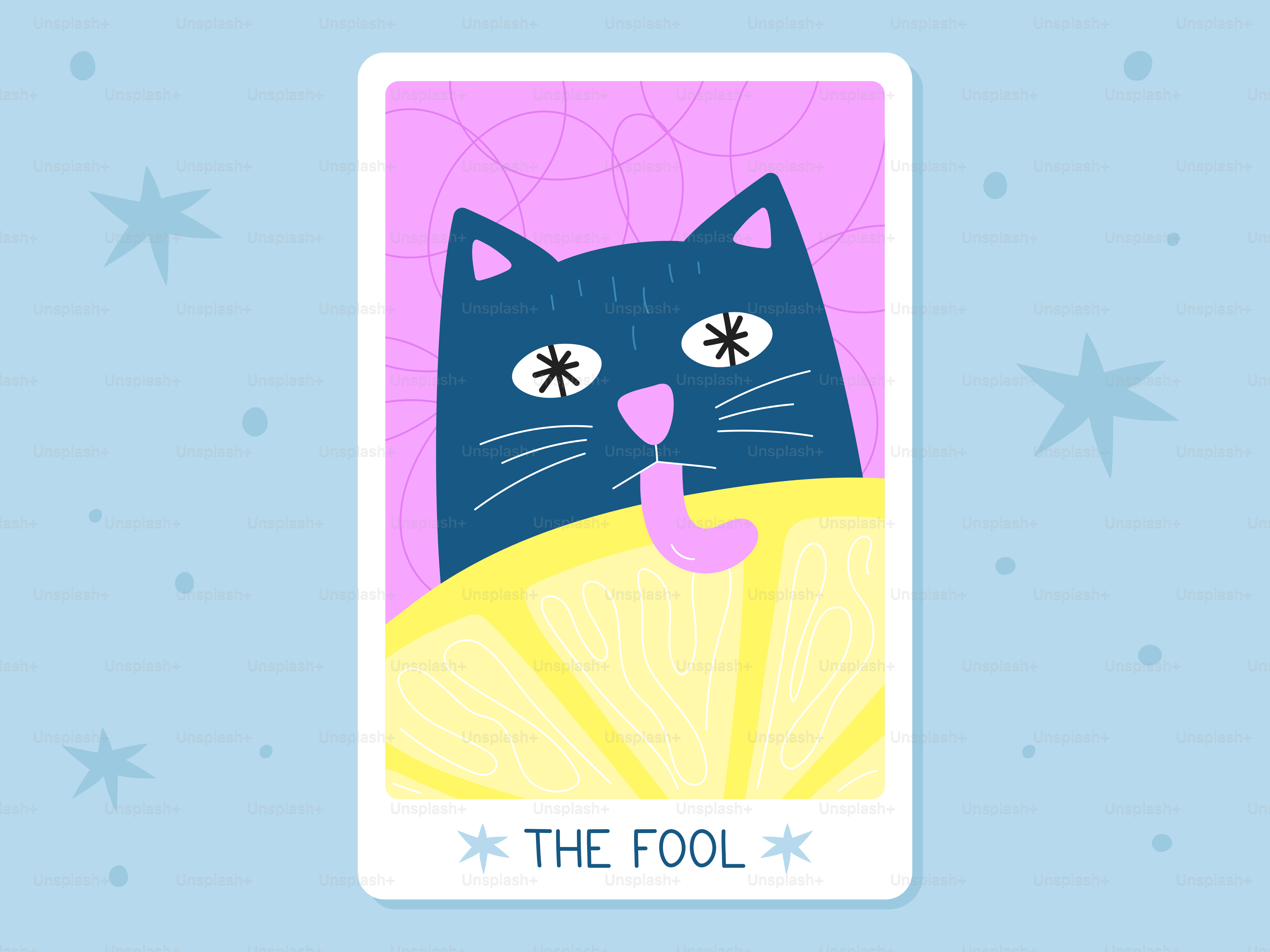 愚か者のタロットカードは、漫画の猫をフィーチャーしています。