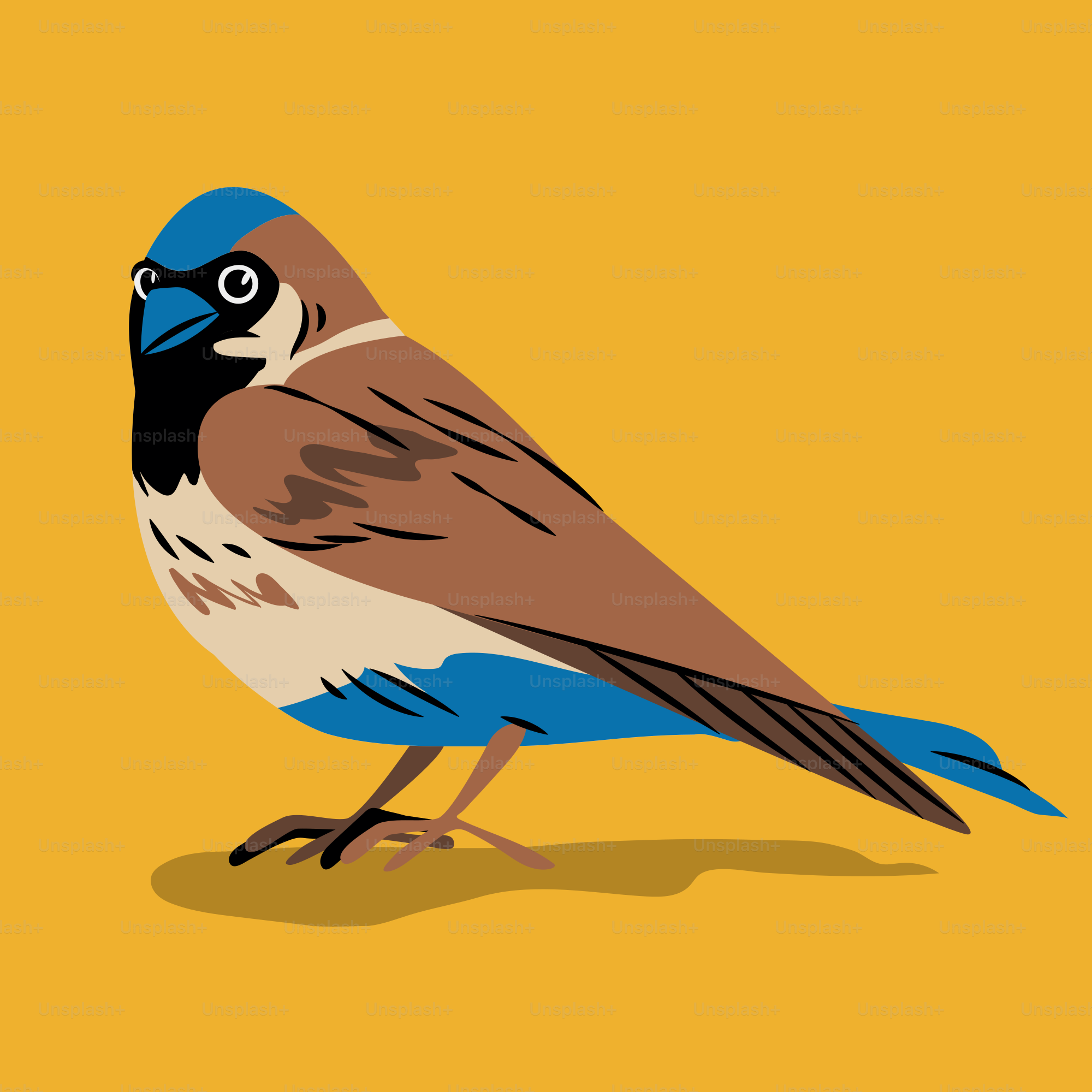 A colorful cartoon bird on an orange background.
