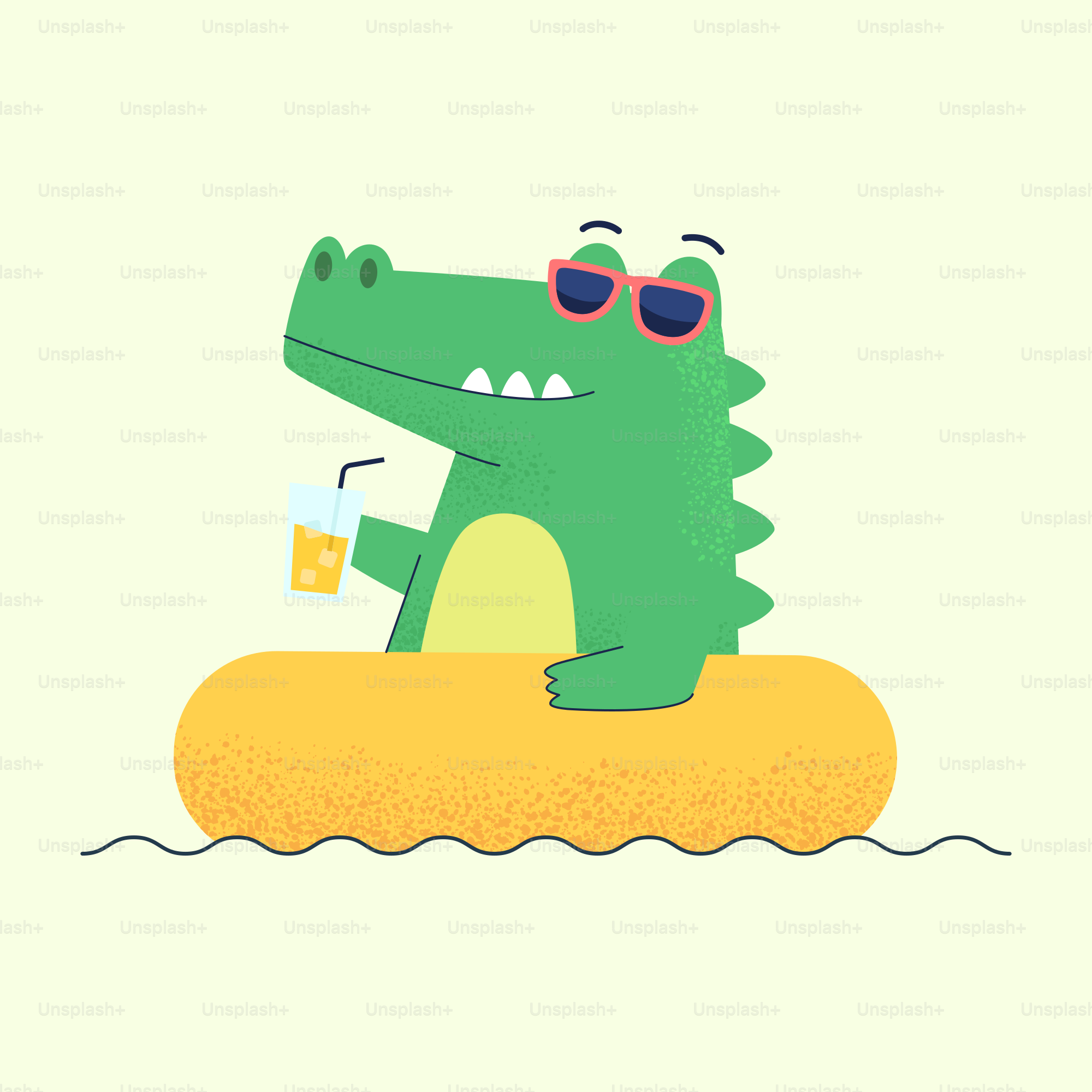 An alligator enjoys the summer sun with a drink.