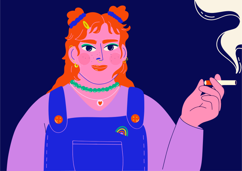 A woman is smoking a cigarette.