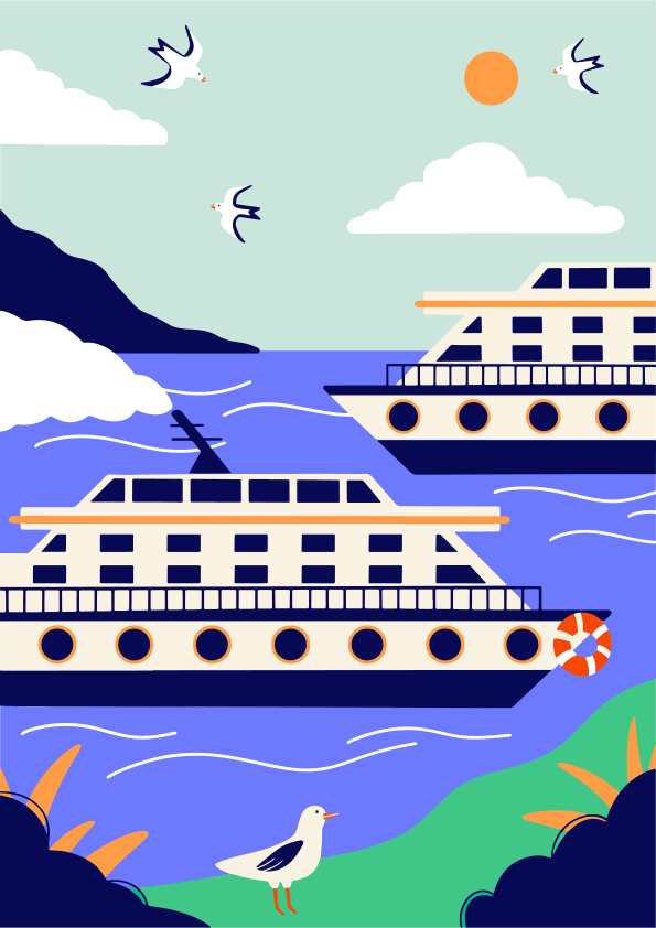 Los barcos navegan por el océano en un día soleado.