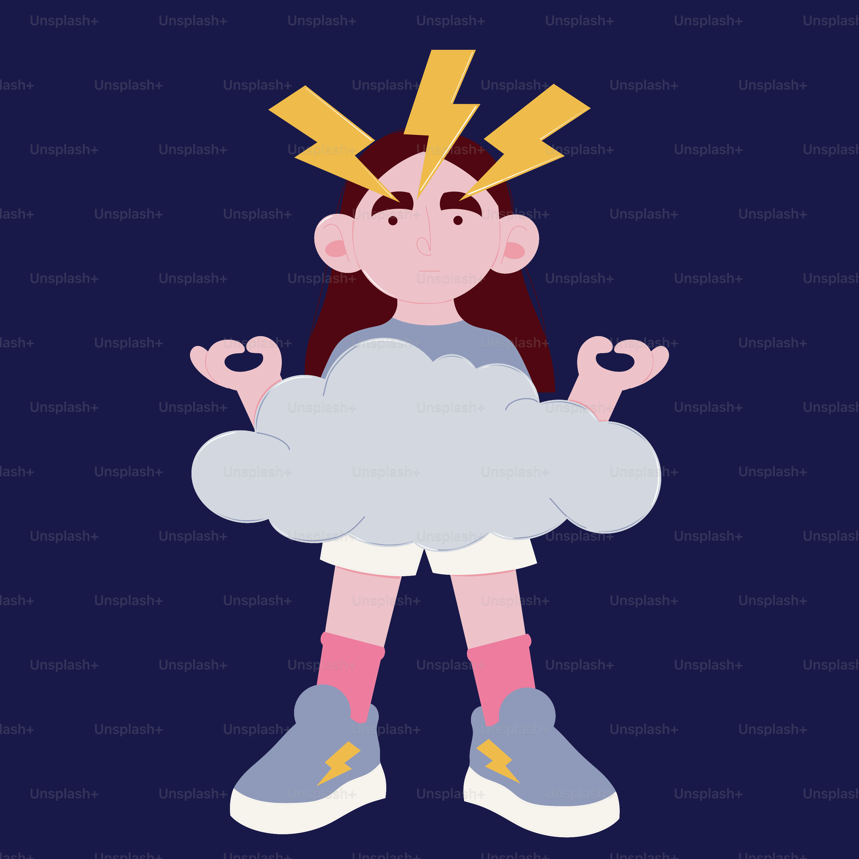 A stormy person meditates with lightning.