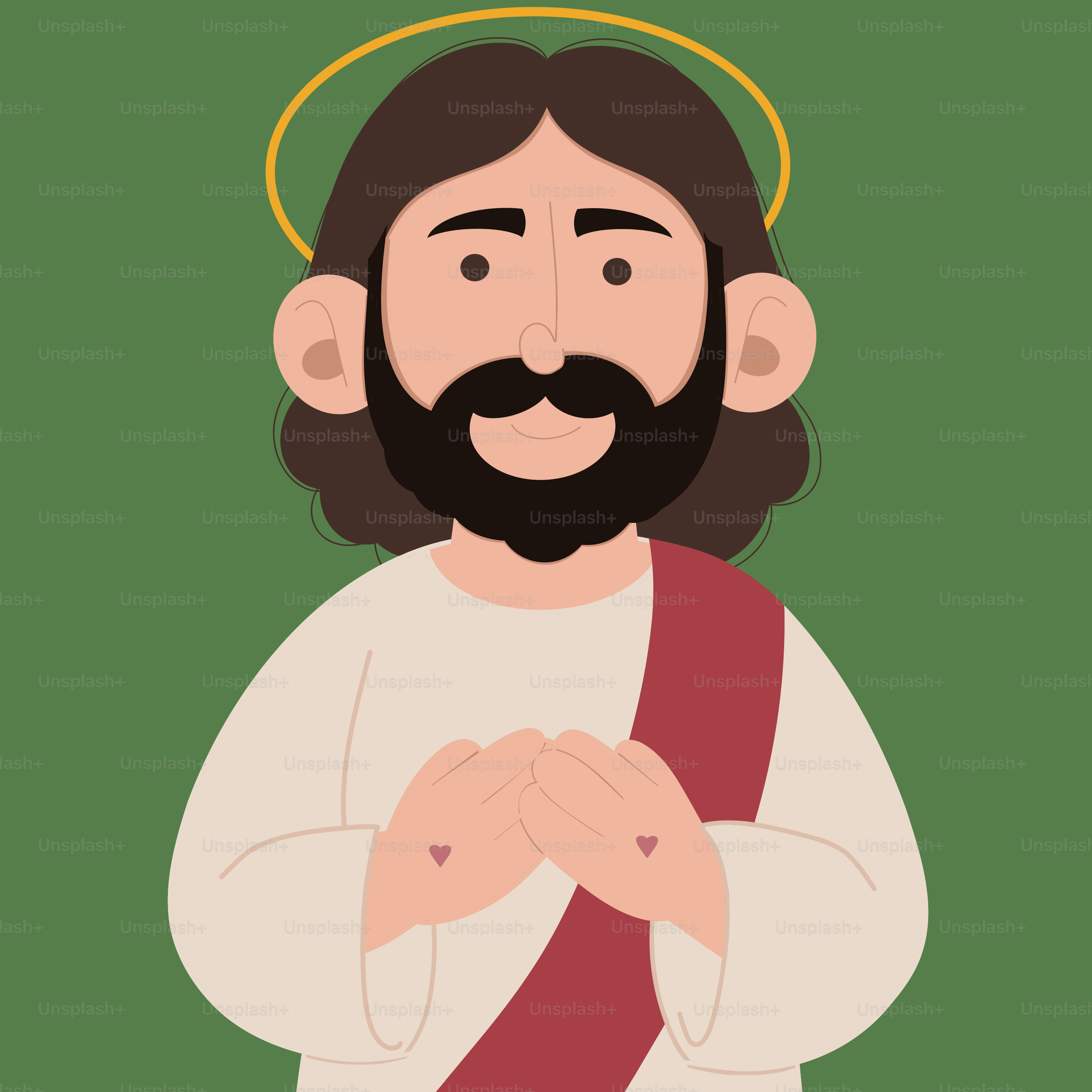 Jesus Christus lächelt mit verschränkten Händen.