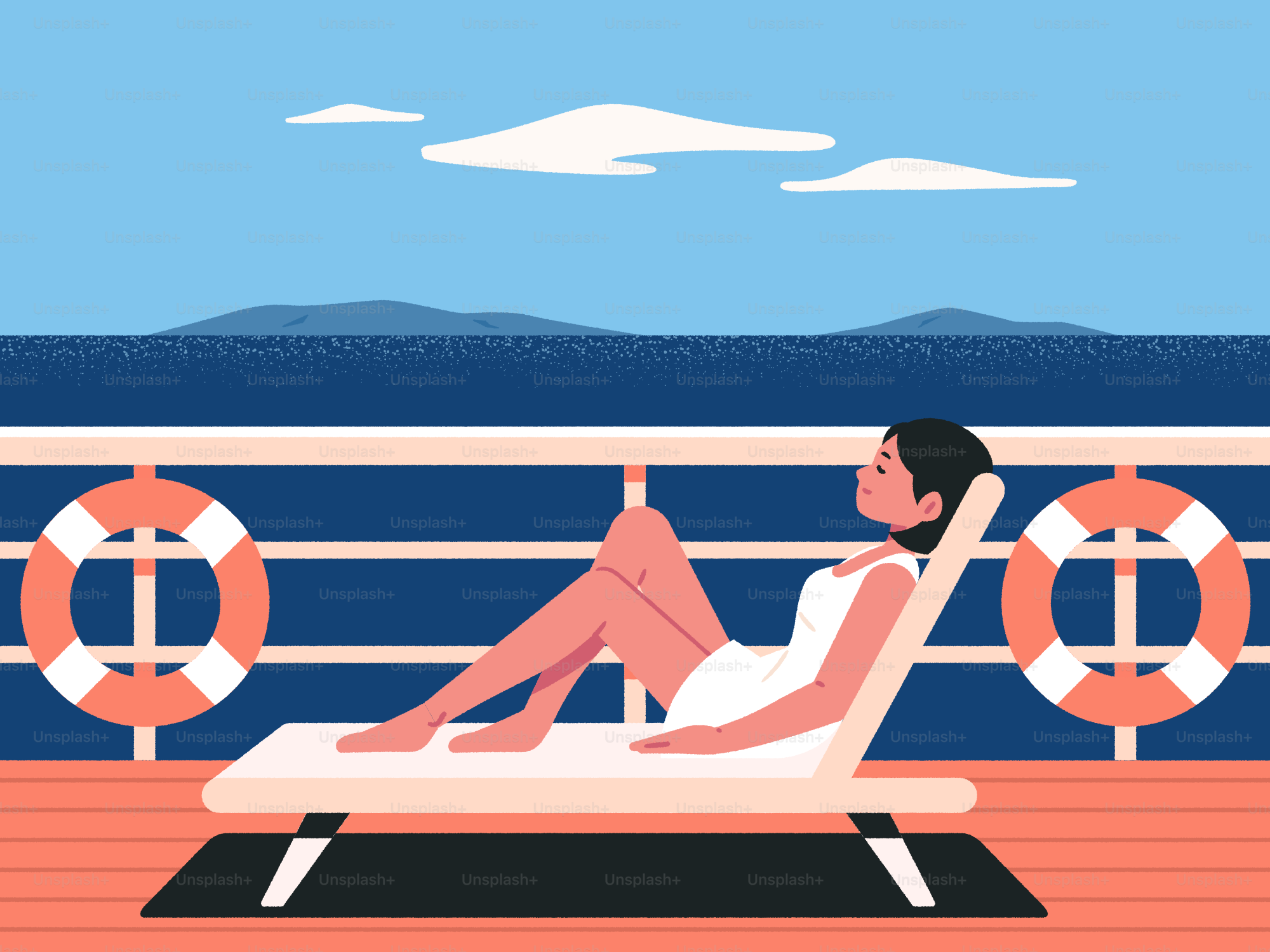 Woman relaxes on a cruise deck, enjoying the view.