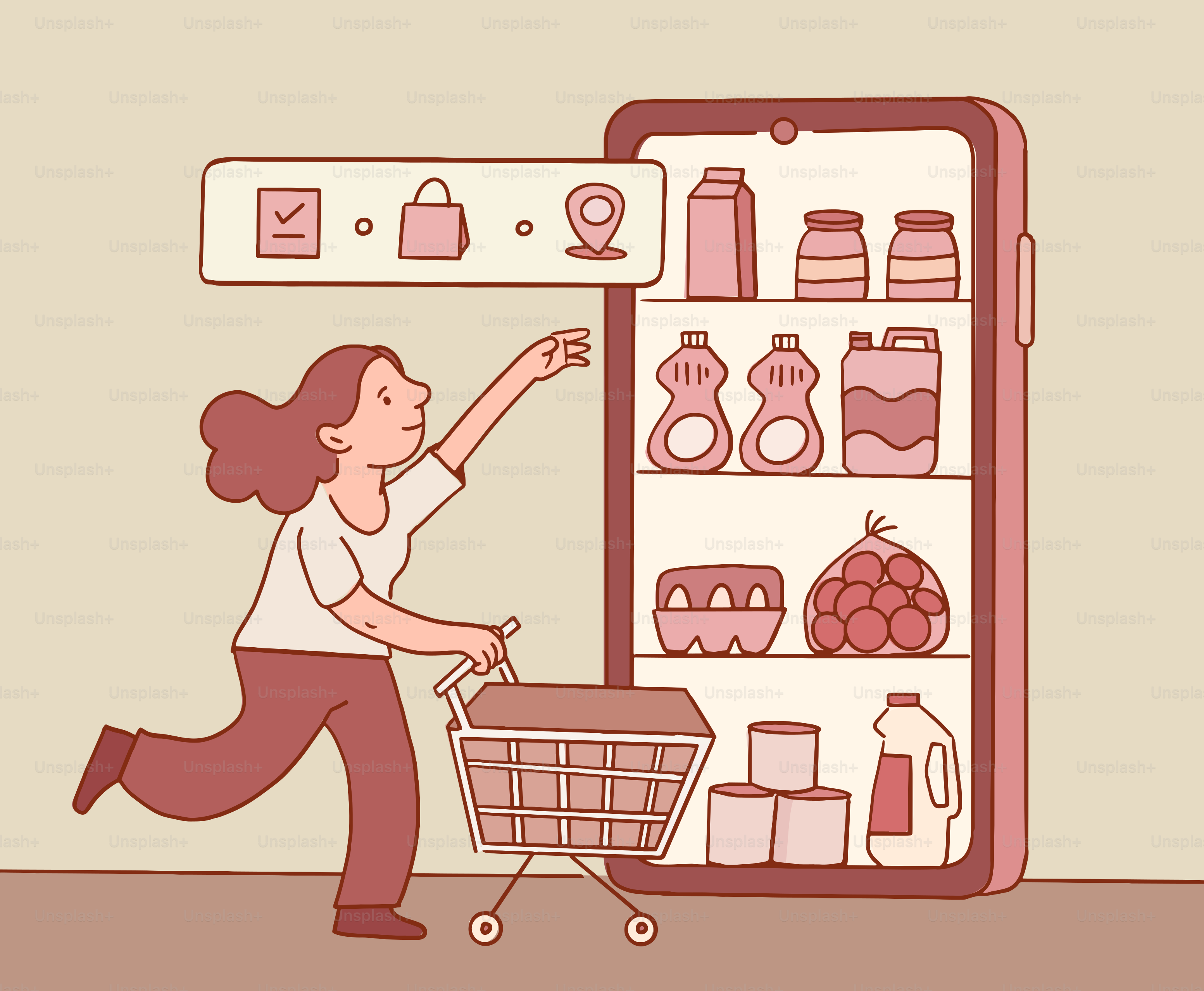 Online grocery shopping and delivery concept.