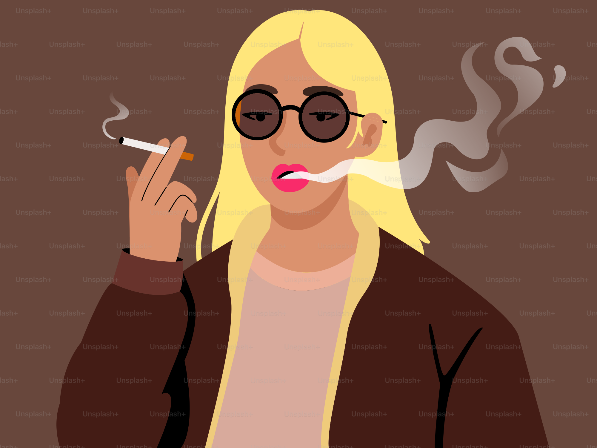 Donna bionda fuma una sigaretta.
