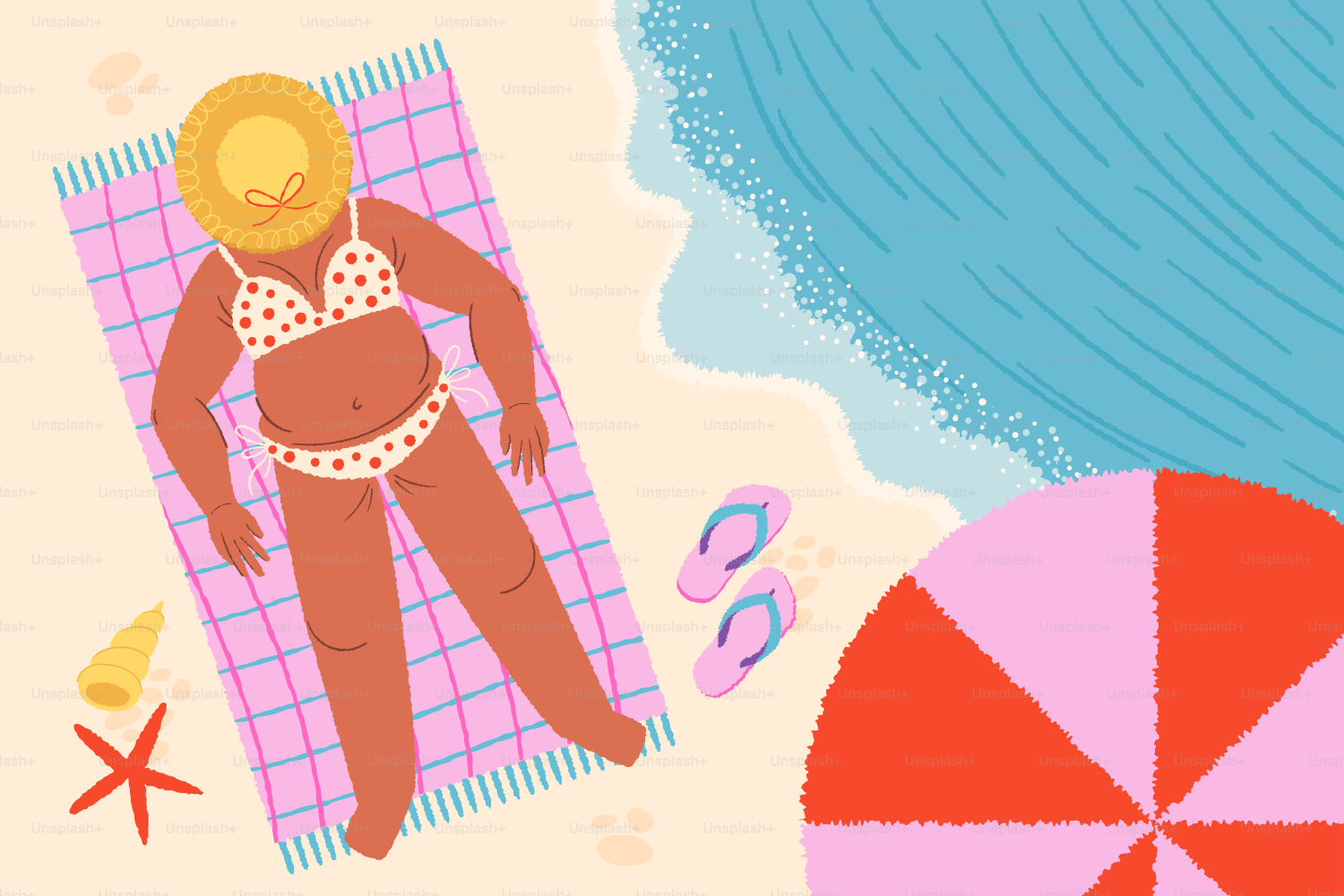 Person relaxing on a beach enjoying the sun.