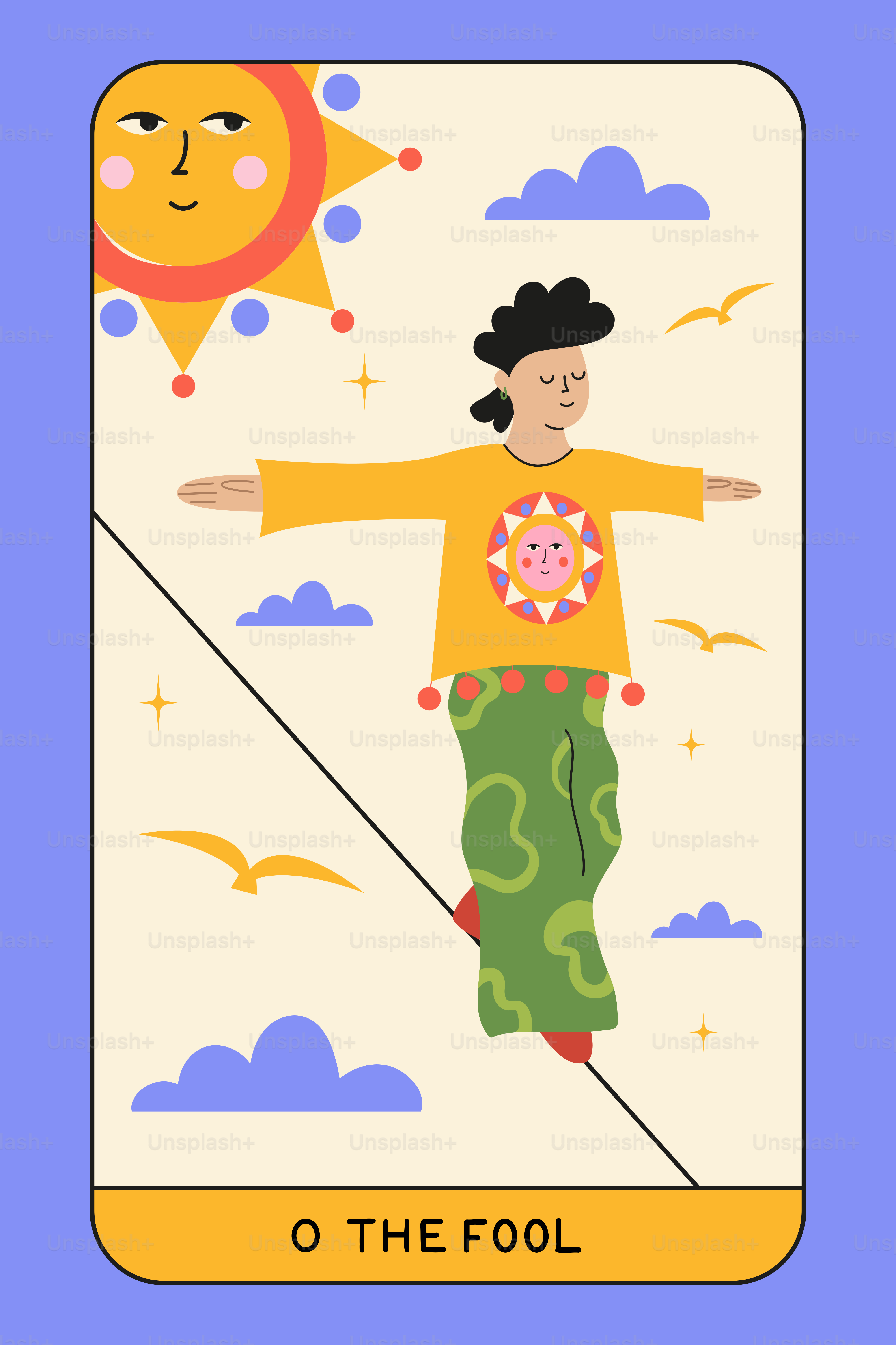 The fool walks a tightrope towards new beginnings.