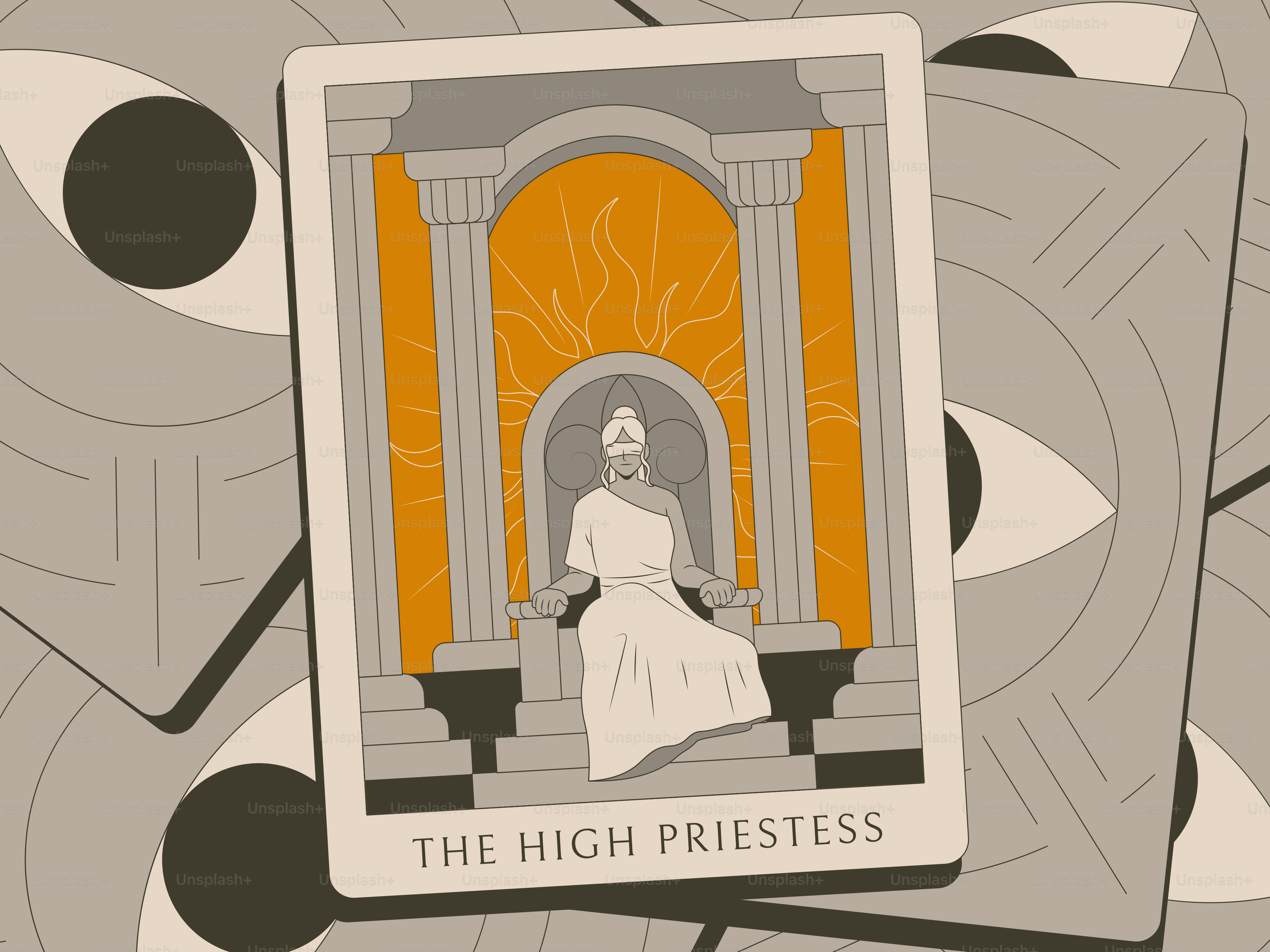L'immagine presenta una carta dei tarocchi: la somma sacerdotessa.