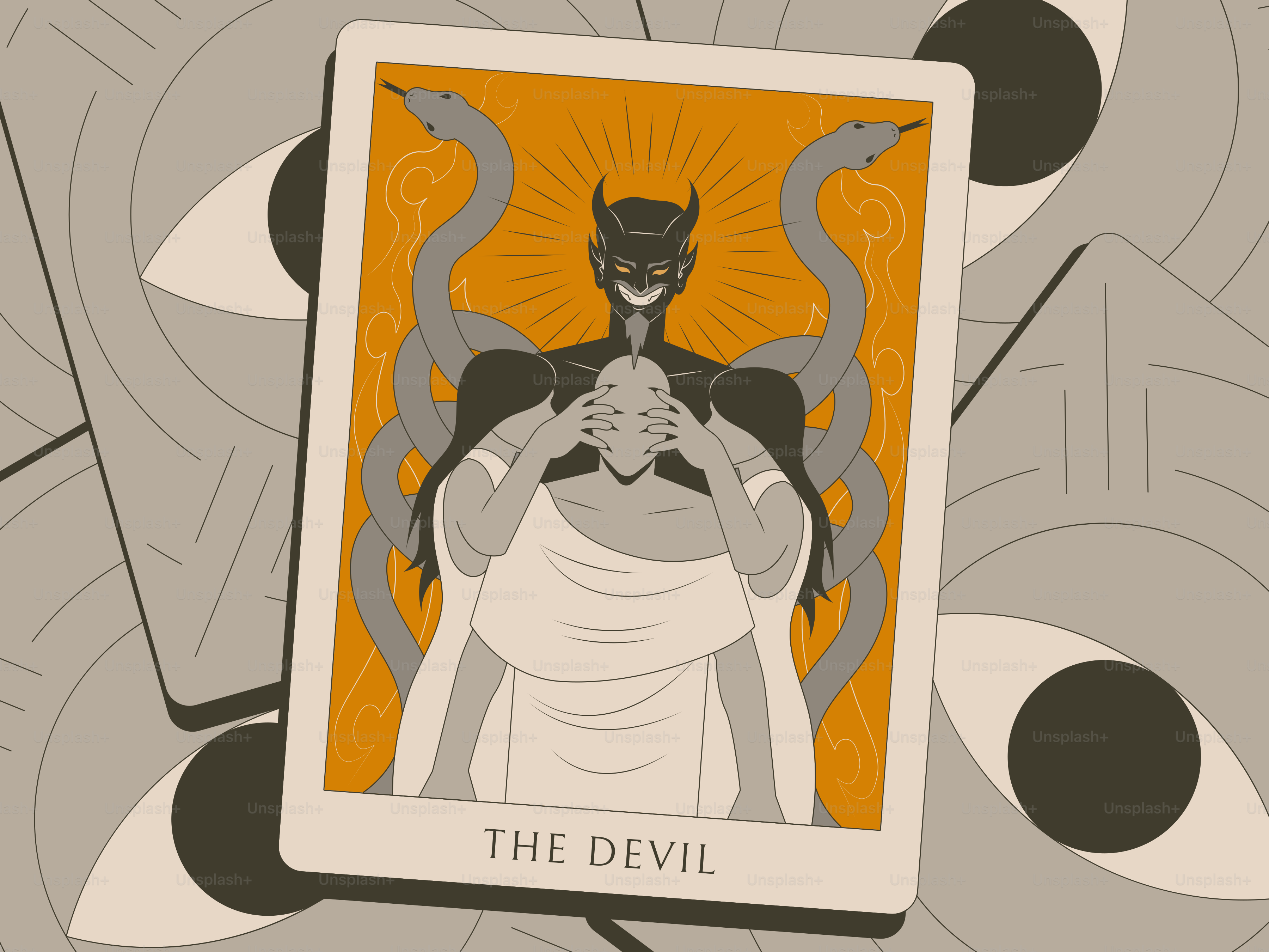 The devil tarot card shows a sinister figure.