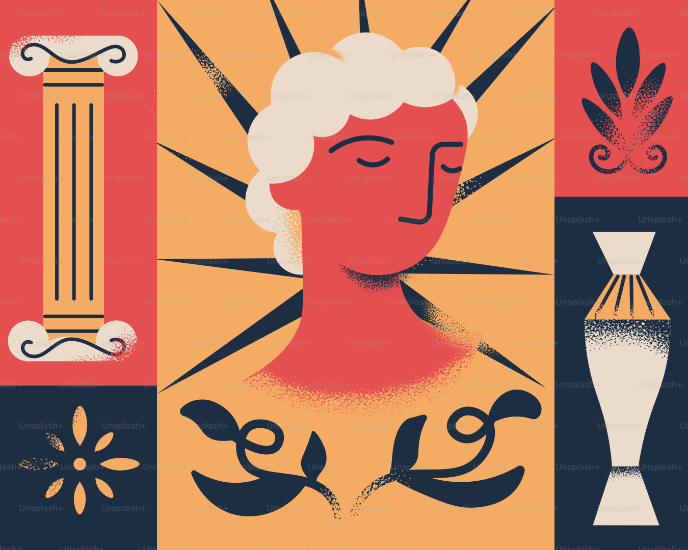 A stylized, artful depiction of an ancient figure.