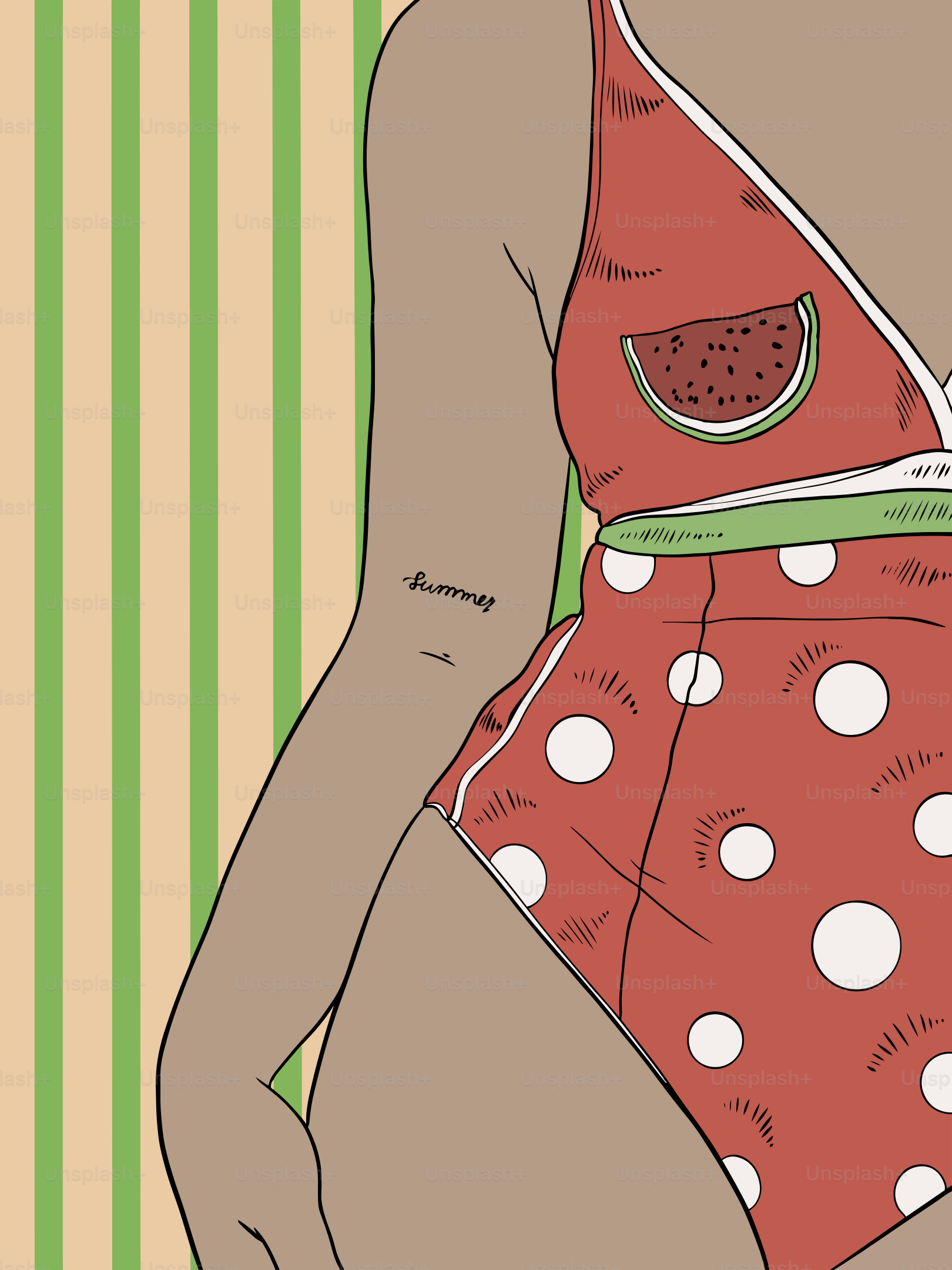 Una persona en bañador de sandía.