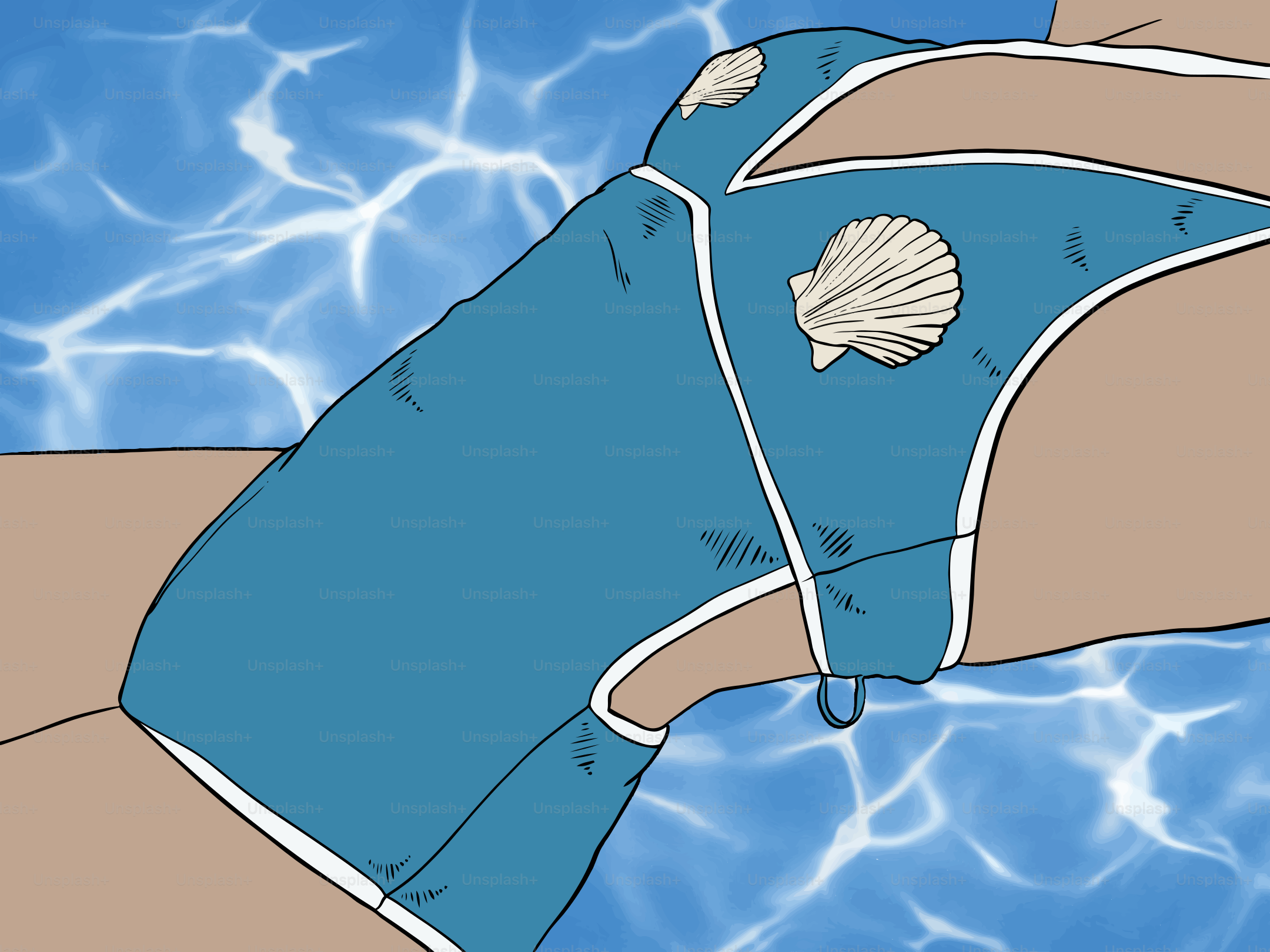 Badeanzug mit Muschelmuster im Wasser.