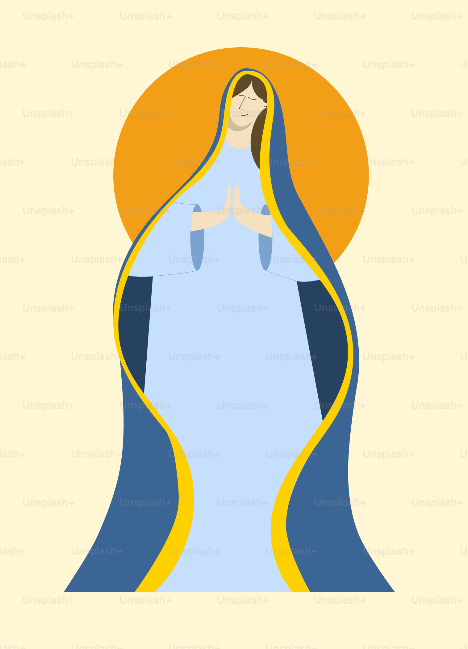 Maria, a mãe de Jesus, está orando.