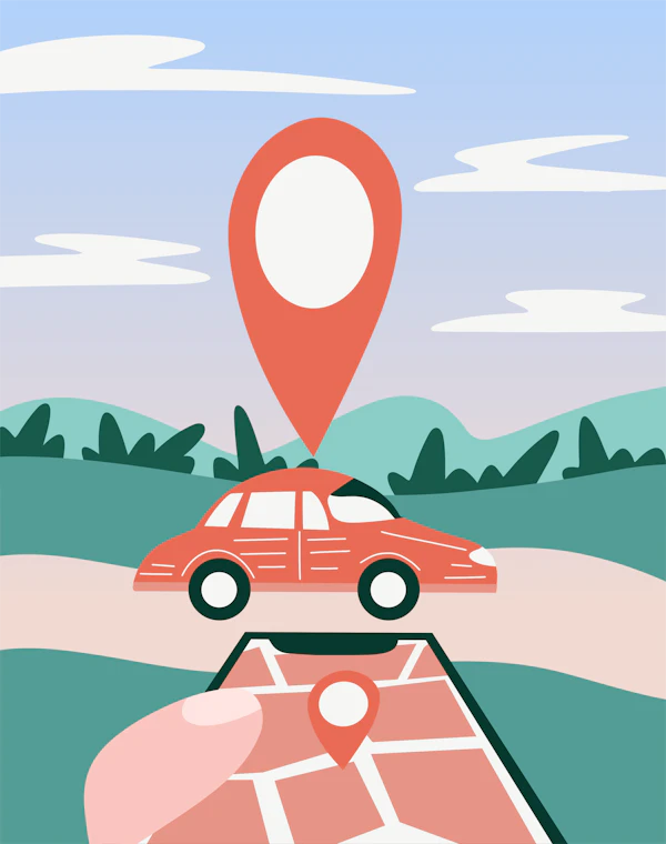 Car being tracked with GPS location services on smartphone