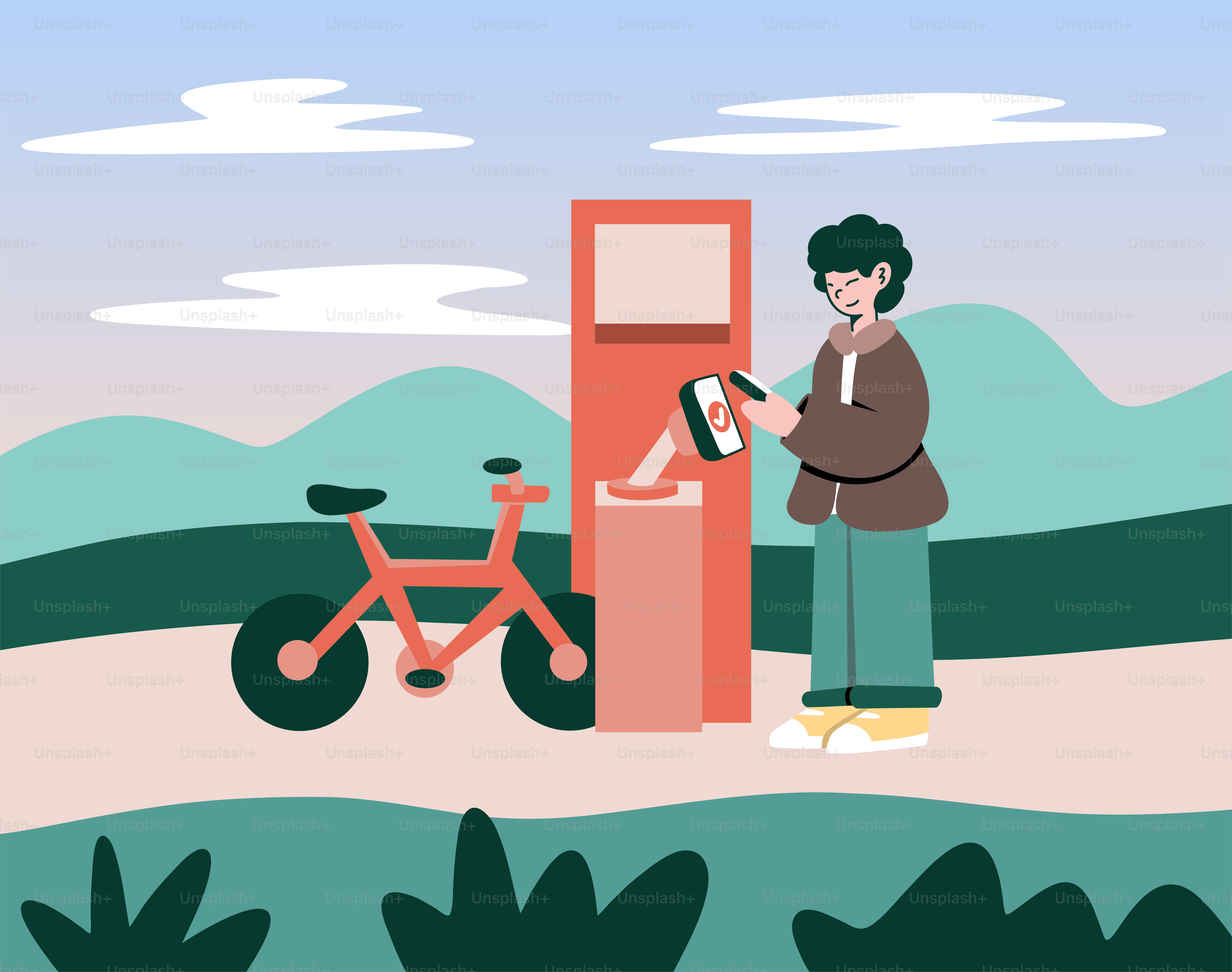 Ein Mann mietet ein Fahrrad an einer Verleihstation.