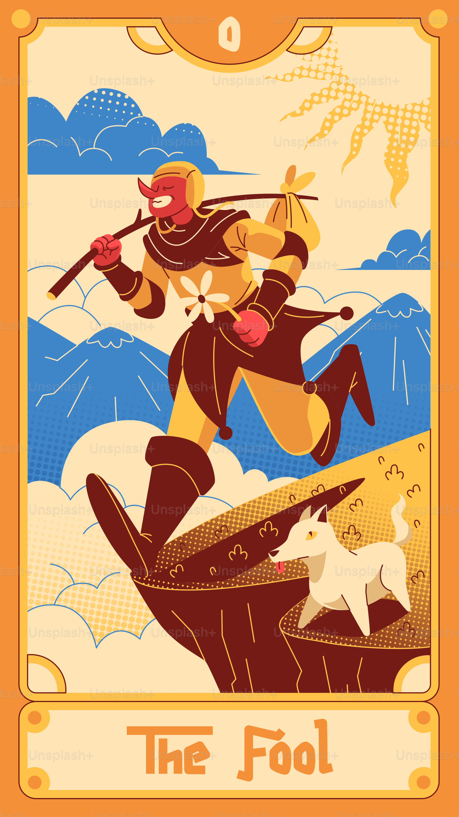 The fool card depicts a person running into the unknown.