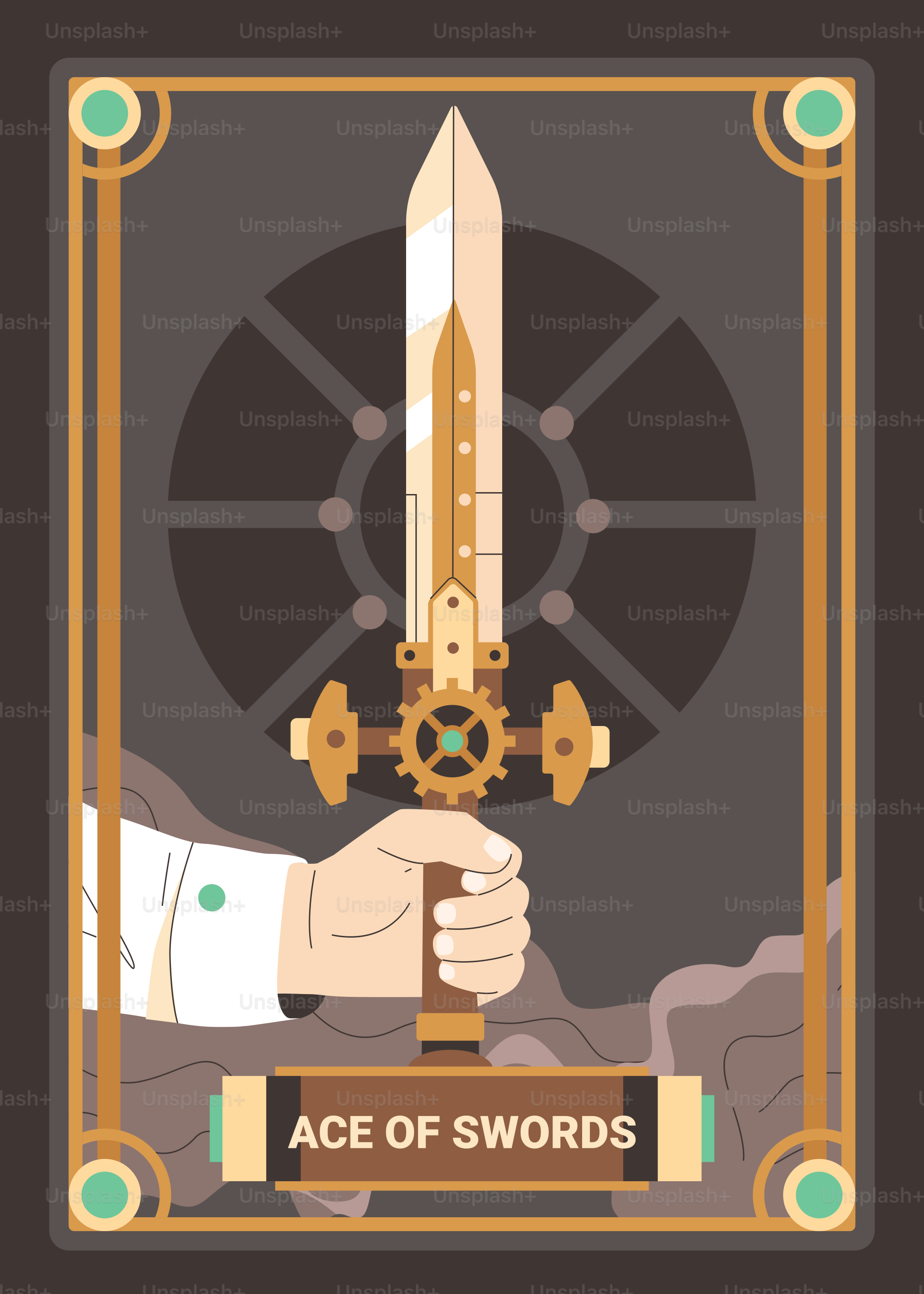 The ace of swords card shows a hand holding a sword.