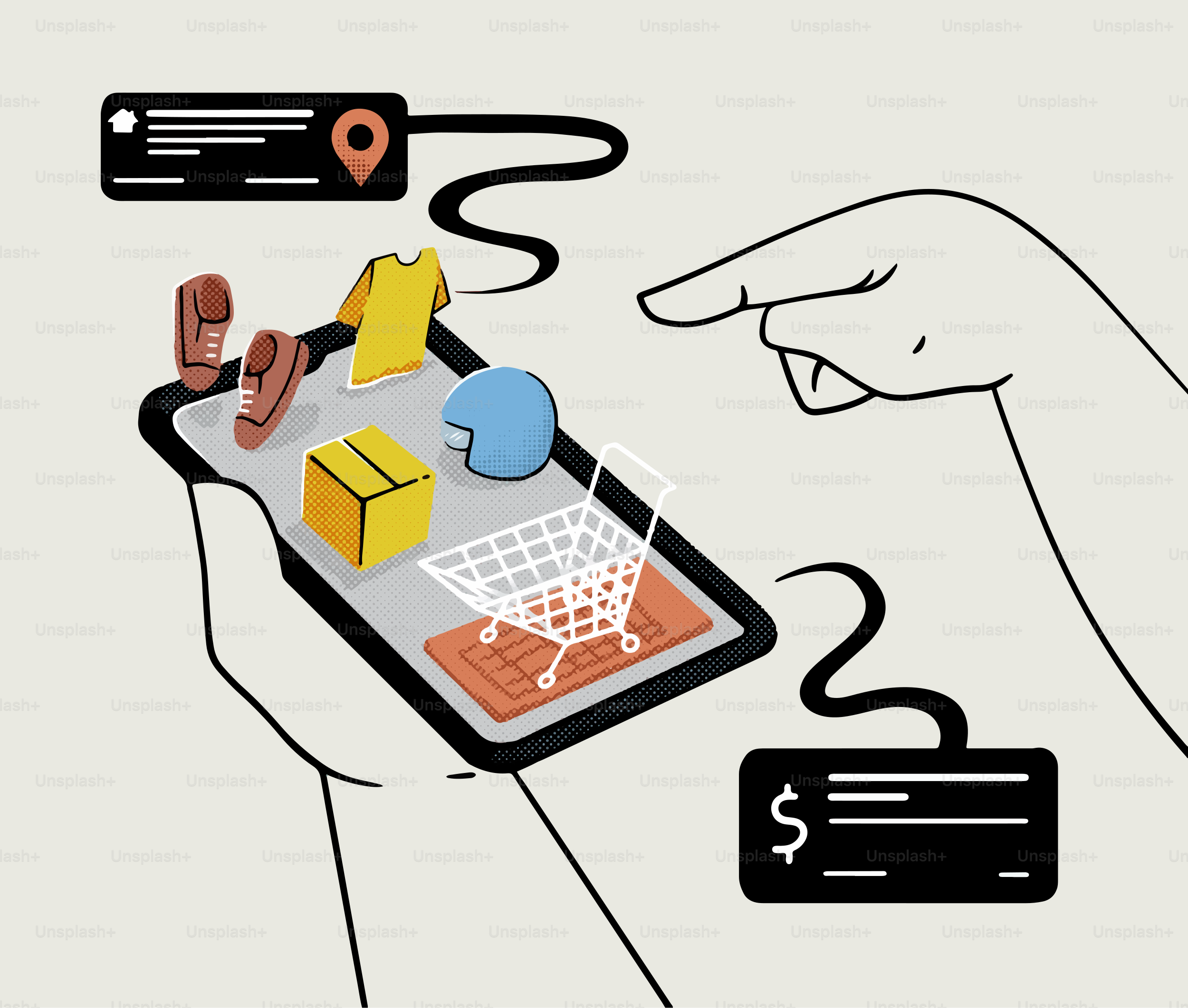 Online shopping on a smartphone is being demonstrated.