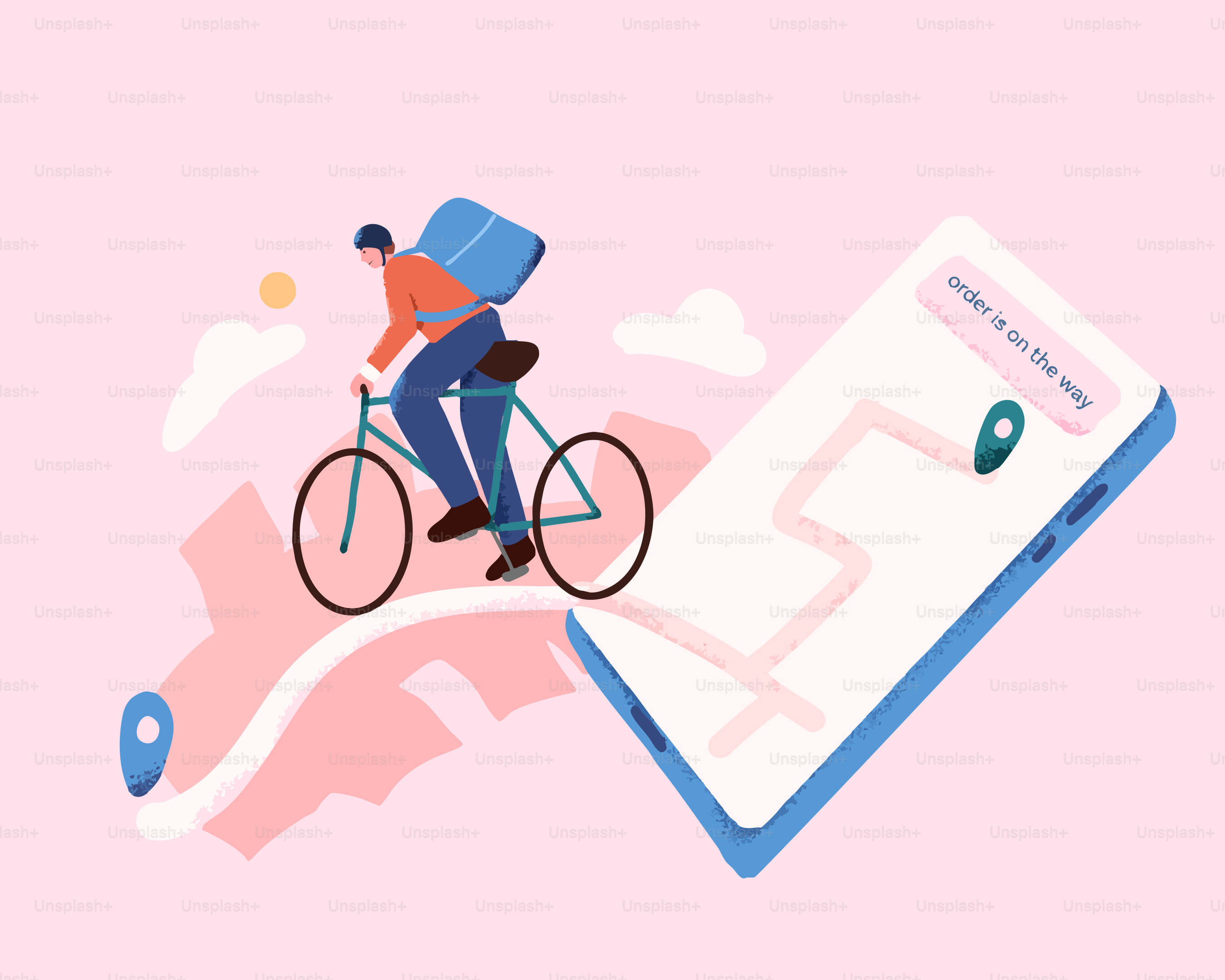 Livreur à vélo avec carte de suivi