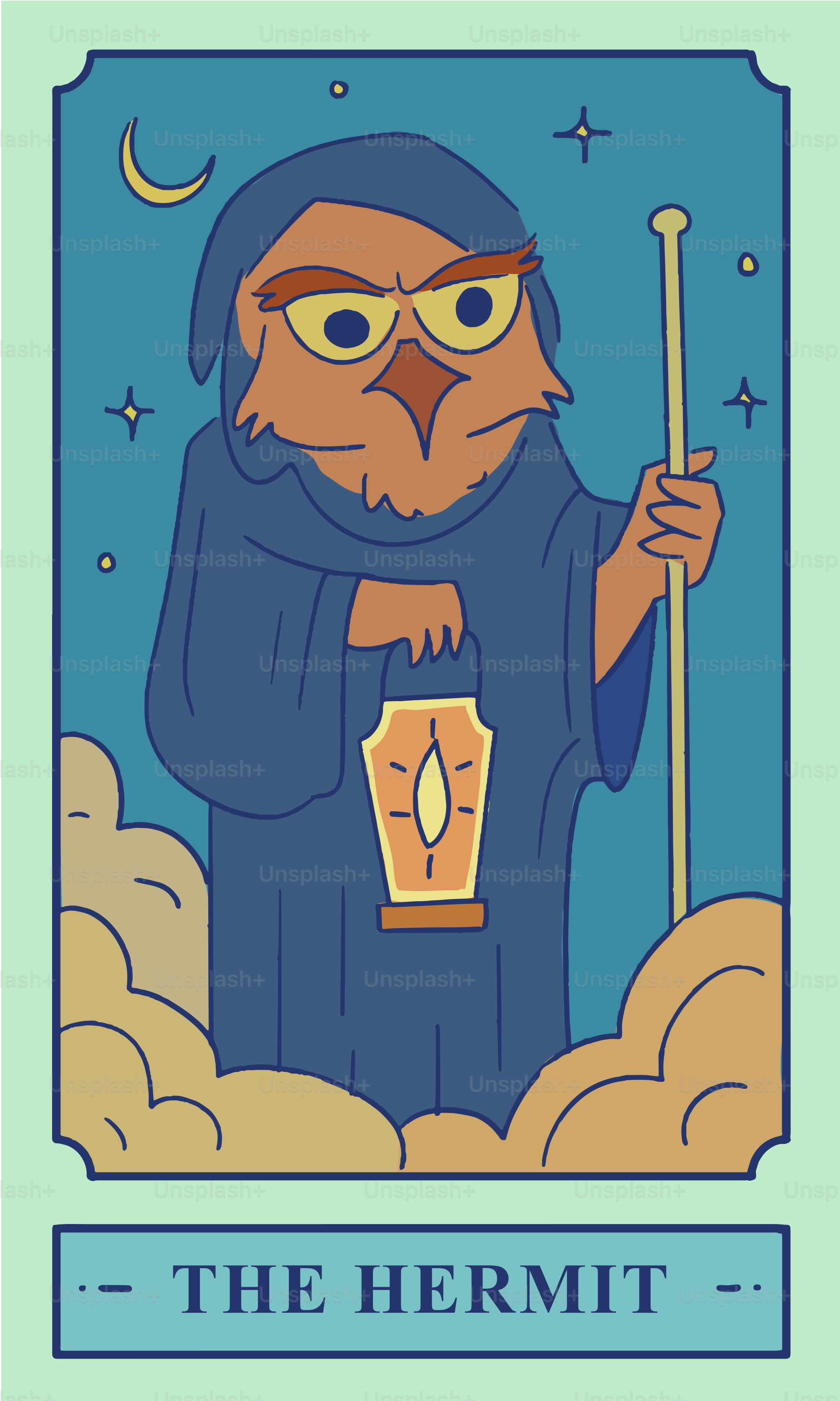 The hermit tarot card depicted as an owl.