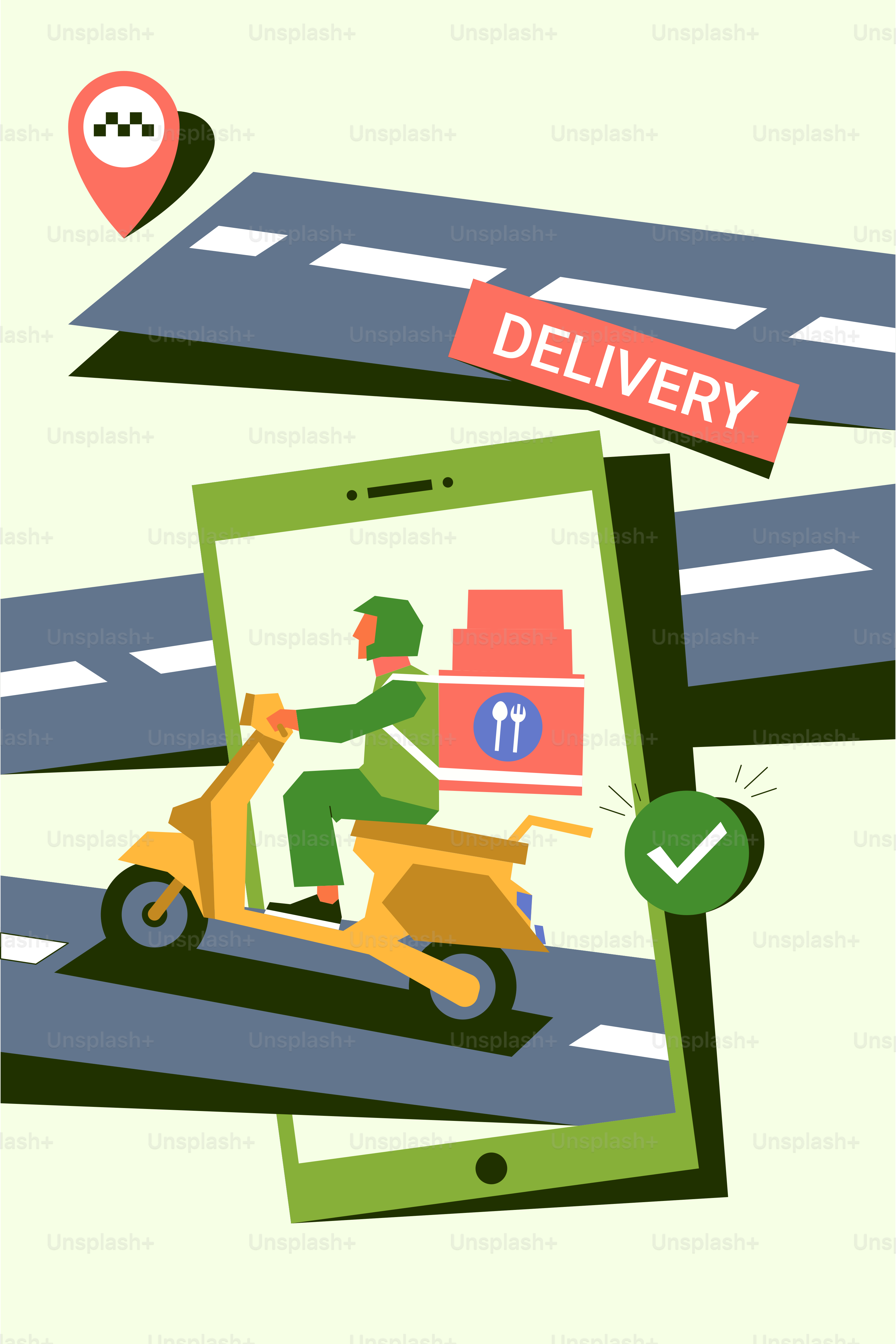 Delivery driver riding a scooter on a mobile app.