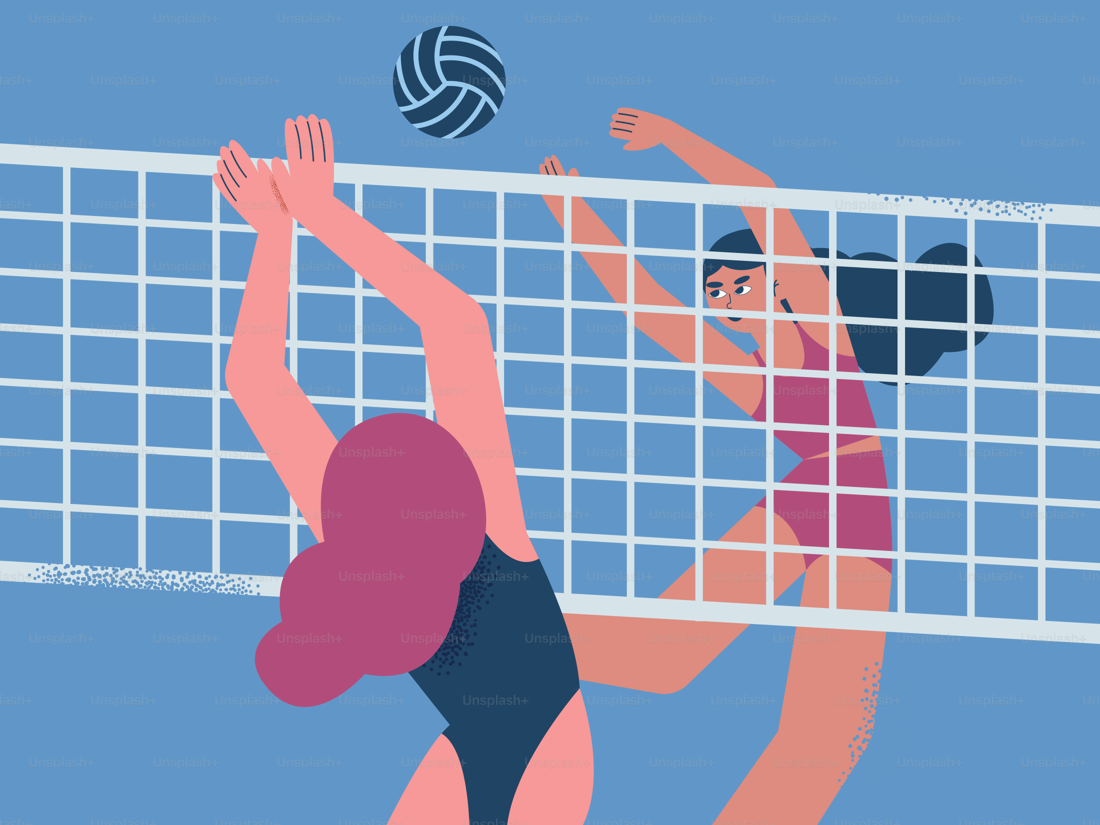 I giocatori di pallavolo competono a rete.